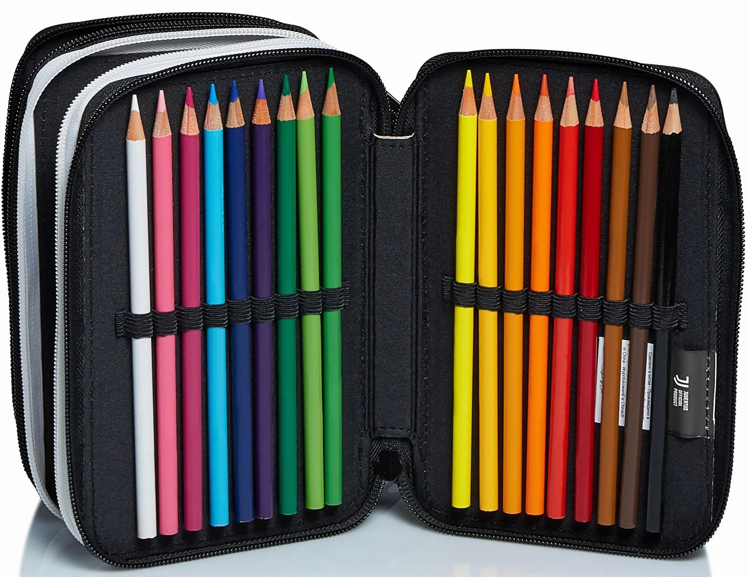 Seven Astuccio Scuola Juventus 3 Zip Bianco Nero Triplo Scomparto Matite Penne Pennarelli Accessori per Zaino Ragazzi