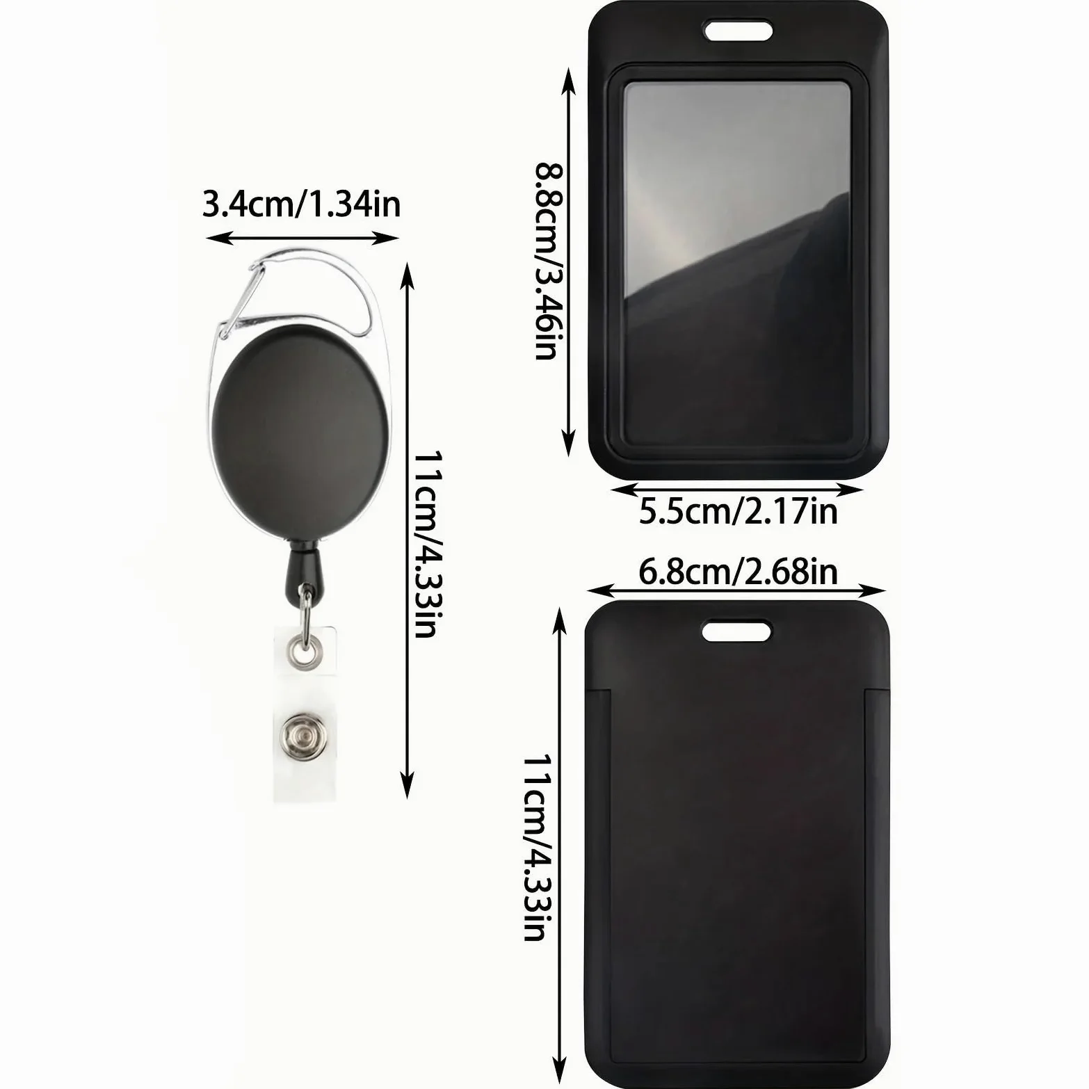 Porta badge verticale, 20 pezzi, porta badge retrattile, nero, per donne e uomini.