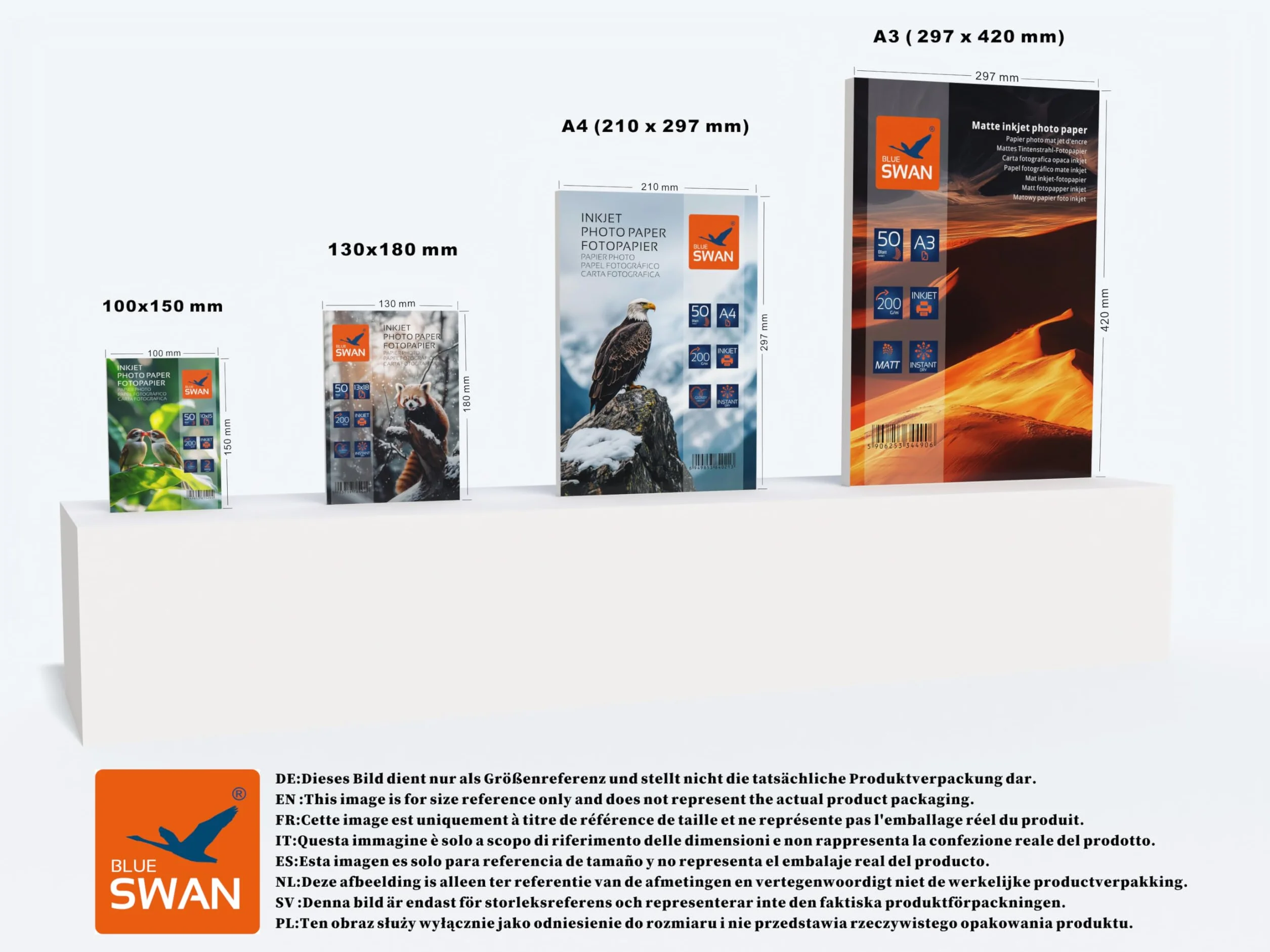 BLUE SWAN Carta Fotografica Lucida A3 200 g/m² 50 Fogli 297 × 420 mm