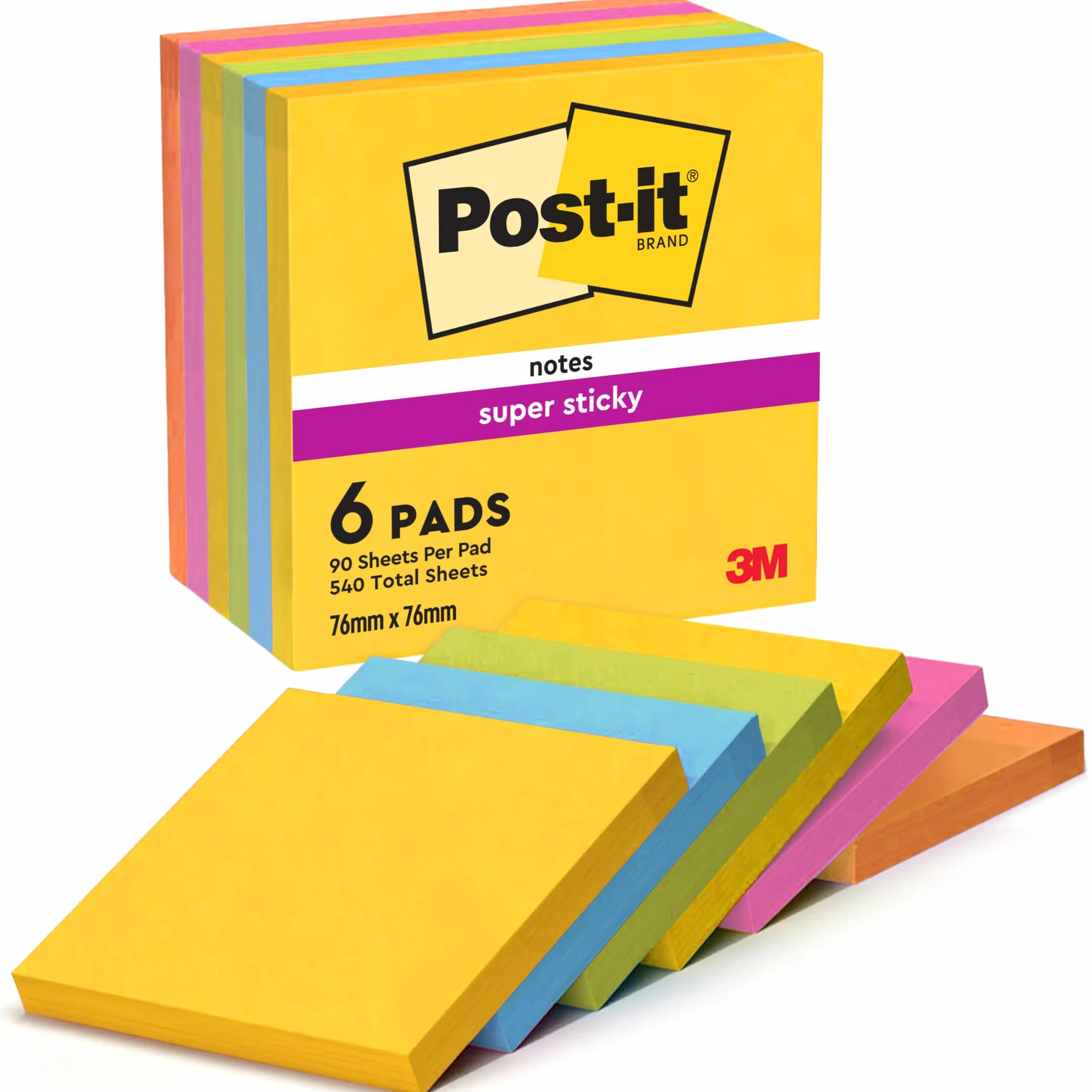 Post-it Super Sticky Carnival Collection 6 Blocchetti 90 Fogli 76x76 mm Foglietti per Appunti Elenchi Promemoria