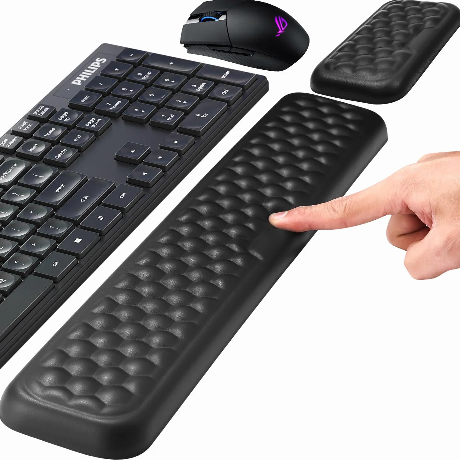 Ergonomico Set Poggiapolsi Memory Foam in Pelle PU Impermeabile Antiscivolo Nero per Tastiera e Mouse