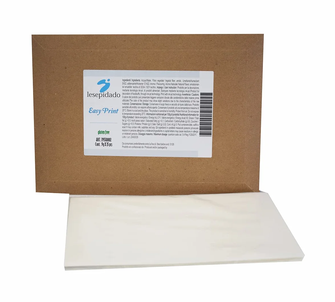 Foglio edibile EASYPRINT Lesepidado 25 fg spess.0,5mm A4 bianchi SENZA zucchero SENZA glutine