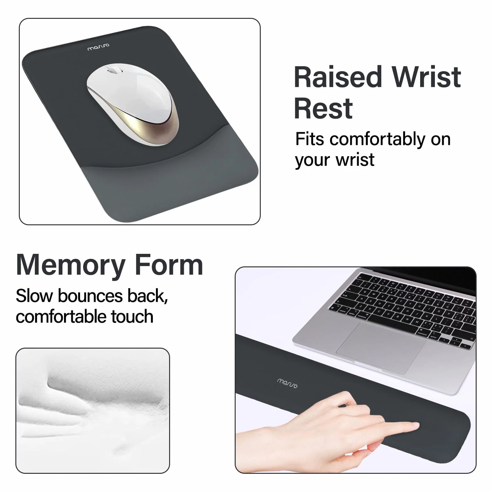 MOSISO Podkładka pod mysz z podpórką pod nadgarstek, mata biurkowa ergonomiczna, pianka memory, grafitowy