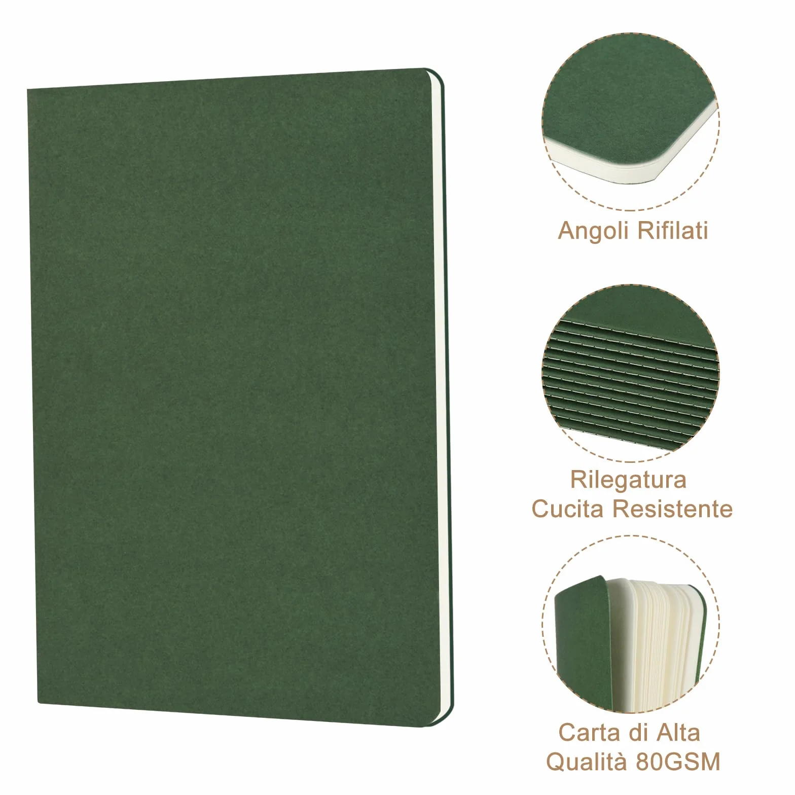 Quaderni A5 a Righe Copertina Kraft Verde Foresta 12 Pezzi 30 Fogli Taccuini