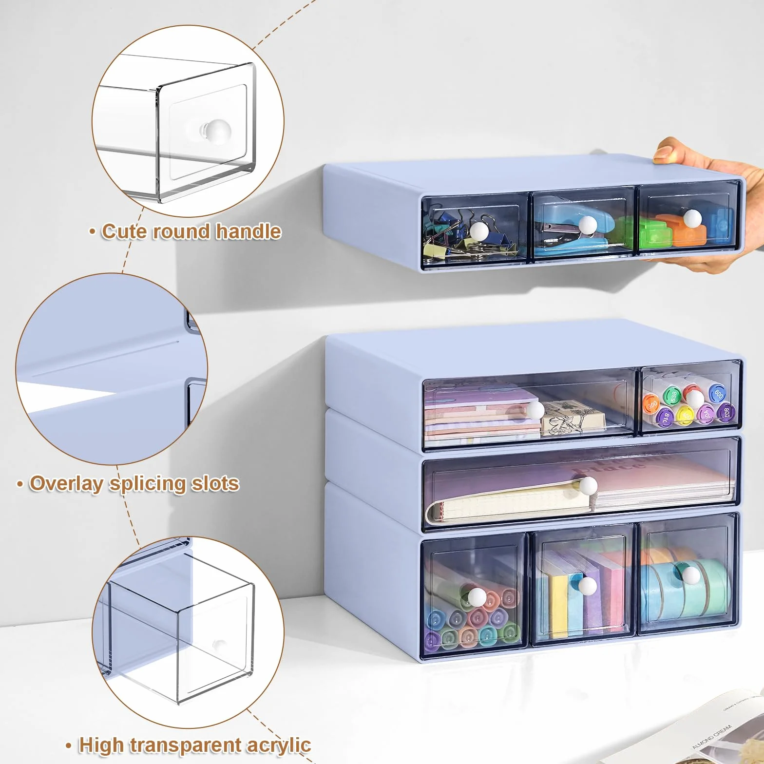 Organizer da scrivania con 9 cassetti, 4 cassetti impilabili in plastica per scrivania, cancelleria da ufficio, organizer per trucchi, adatto per casa, ufficio e scuola