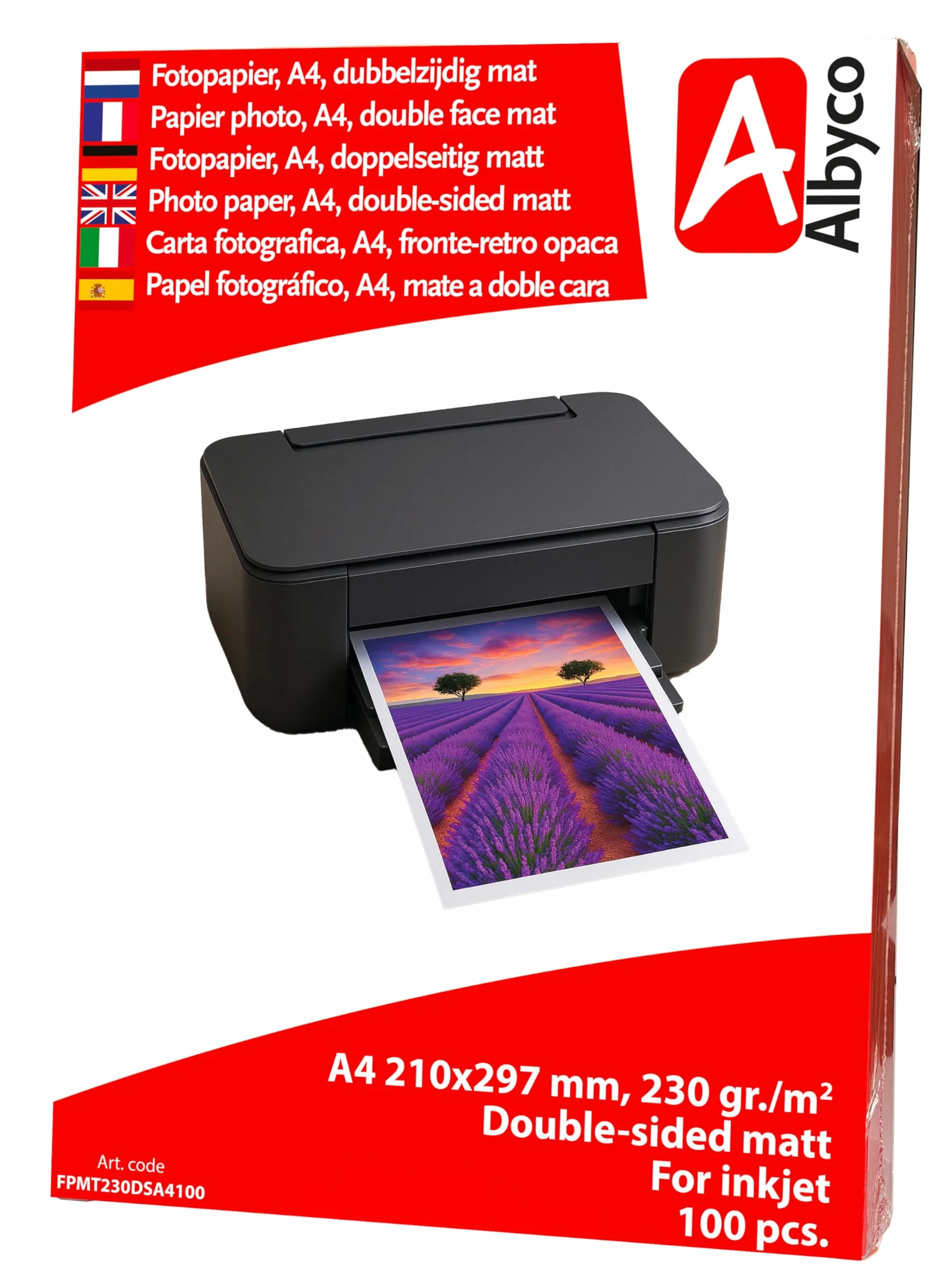 Carta Fotografica Albyco A4 Opaco 230 gr/m² Confezione 100 fogli Stampa fronte-retro