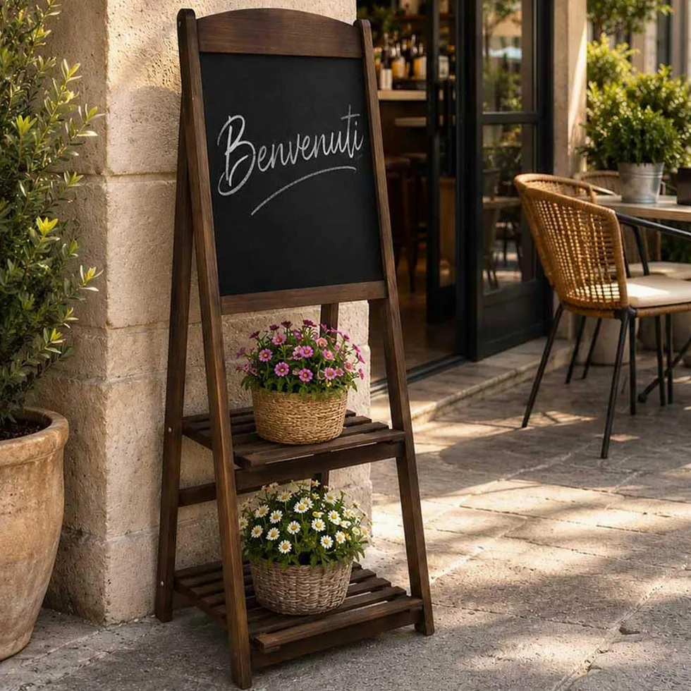 Lavagna Pubblicitaria in Legno con Due Mensole per Bar e Ristoranti H112