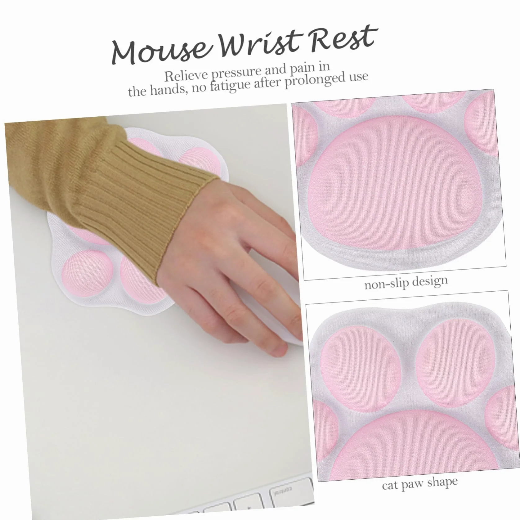 NUOBESTY 3pezzi Poggiapolsi Per Mouse Silicone Morbido Forma Di Zampa Di Gatto Design Antiscivolo Per Ufficio e Home Office Carino Per Donne e Amanti Degli Animali