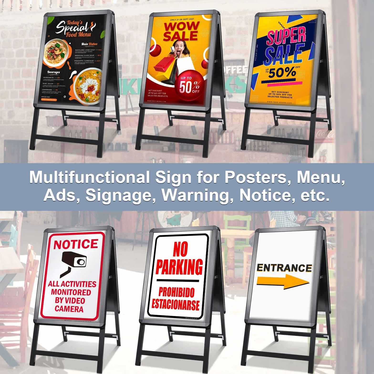 A2 Pavimentazione Cartello Cornice Cartello Doppio Lato Display A-Board Poster Stand Segno Titolare per Pubblicità (Nero-A2)