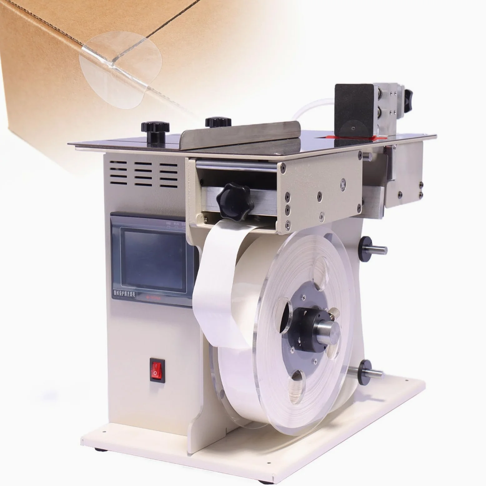 Etichettatrice semiautomatica ad angolo retto con velocità regolabile, guscio in acciaio inossidabile, ideale per un'etichettatura efficiente dei prodotti