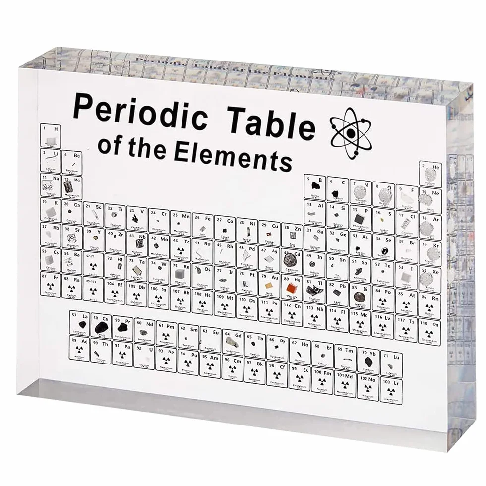 SnyBoo Tavola Periodica Con Elementi Reali - 83 Elementi in Acrilico - Regalo per Studenti e Chimici