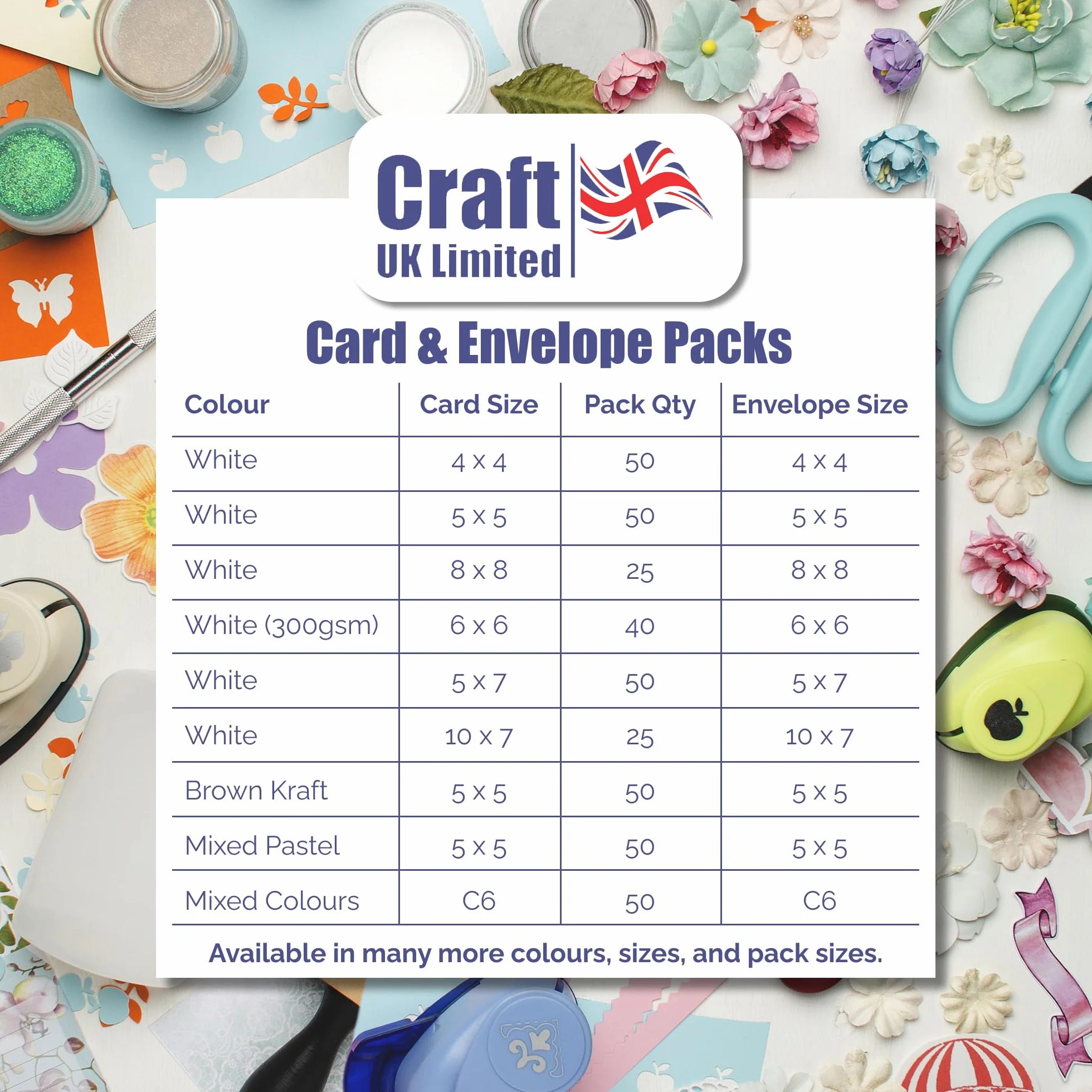 Craft UK 2350 Biglietti e Buste 5x5 cm Colori Pastello Confezione da 50