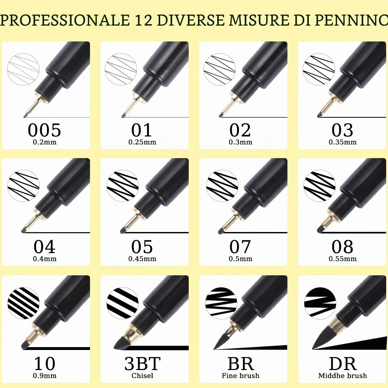 Penne Liner Sottili Impermeabili Set da 12 per Artisti Disegno Schizzo Tecnico