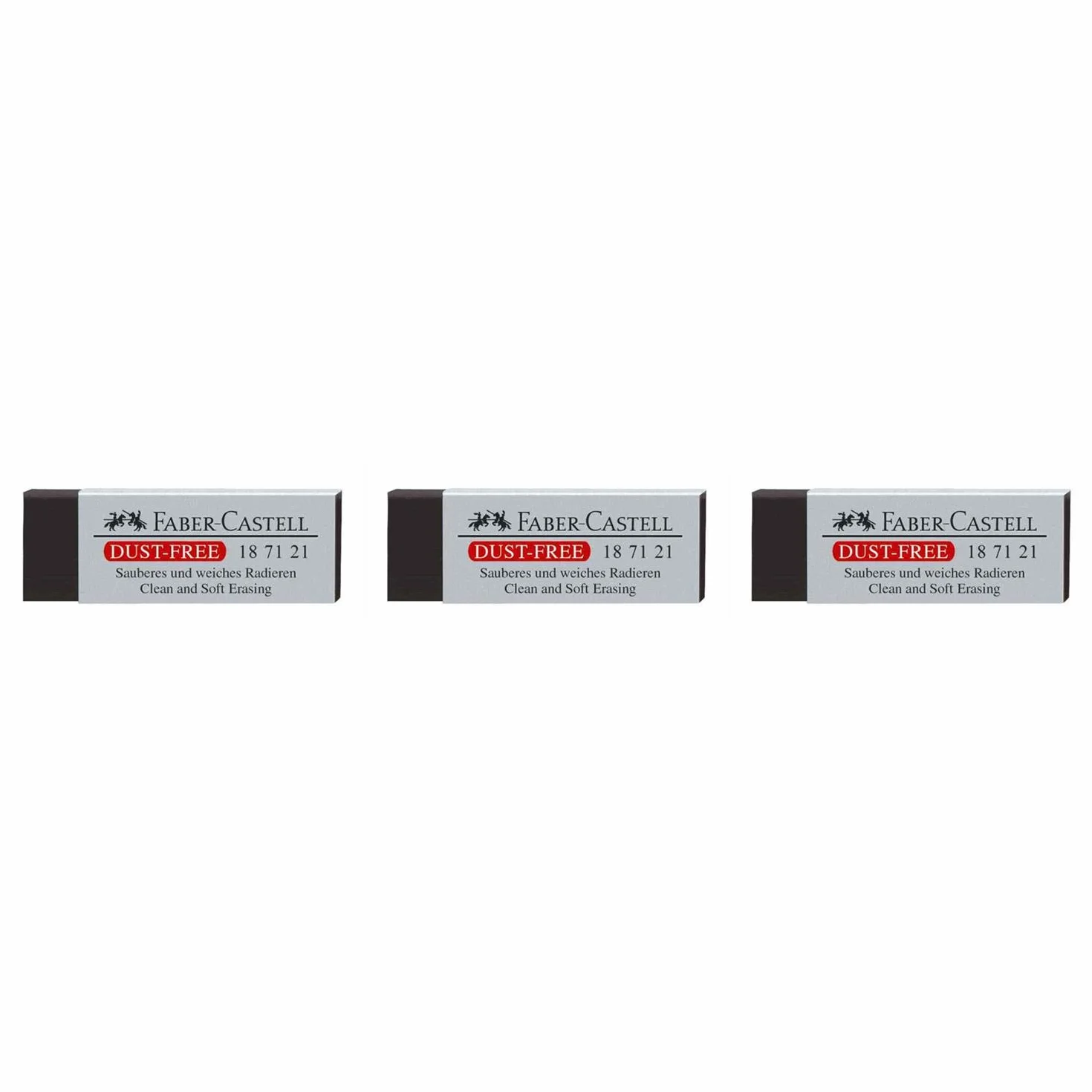 FABER-CASTELL Set di 3 gomme in plastica Dust-Free nere