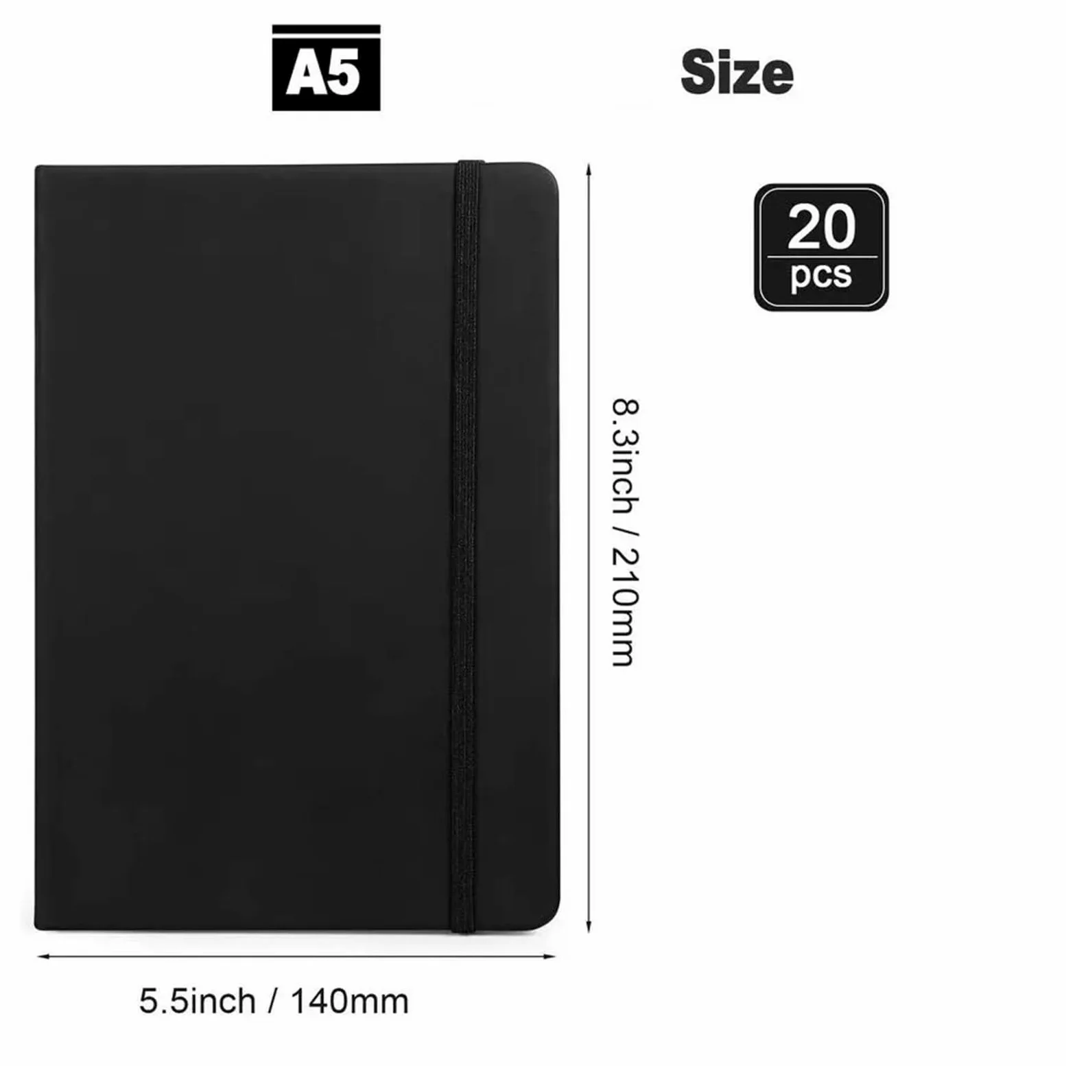 Confezione da 20 quaderni con diario a righe A5 Quaderno esecutivo con copertina rigida 5. X 8.3 Diari a righe larghe in pelle PU sfusi con fascia elastica