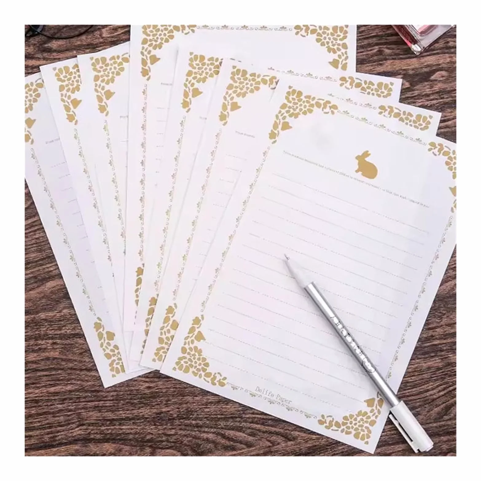 Carta Da Lettere Elegante Design floreale vintage da 100 pezzi | Set di carta da lettere Kraft in carta intestata, materiale scolastico for ufficio, carta da lettere di cancelleria(10)