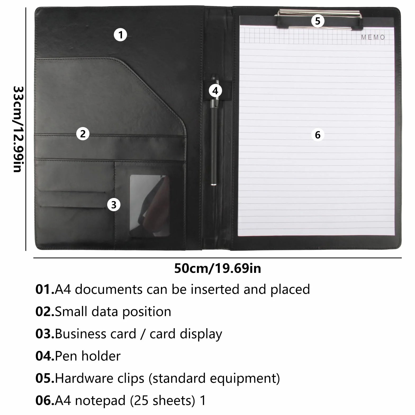 Porta Documenti A4 PU Organizer Portablocchi Cartella Nero
