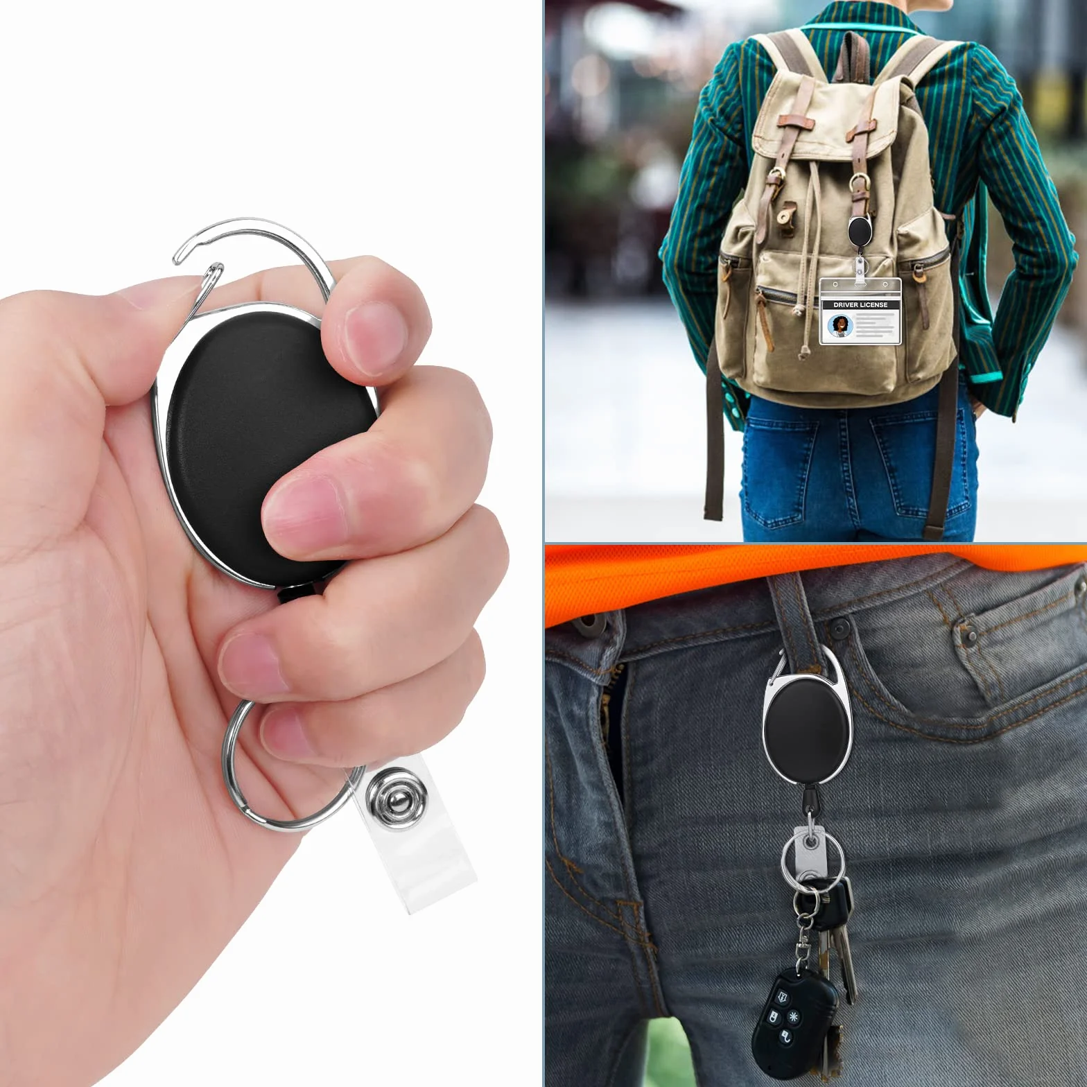 Vicloon Badge Retrattile Clip a Bobina 10Pcs Porta Badge con Portachiavi a Moschettone per Ufficio