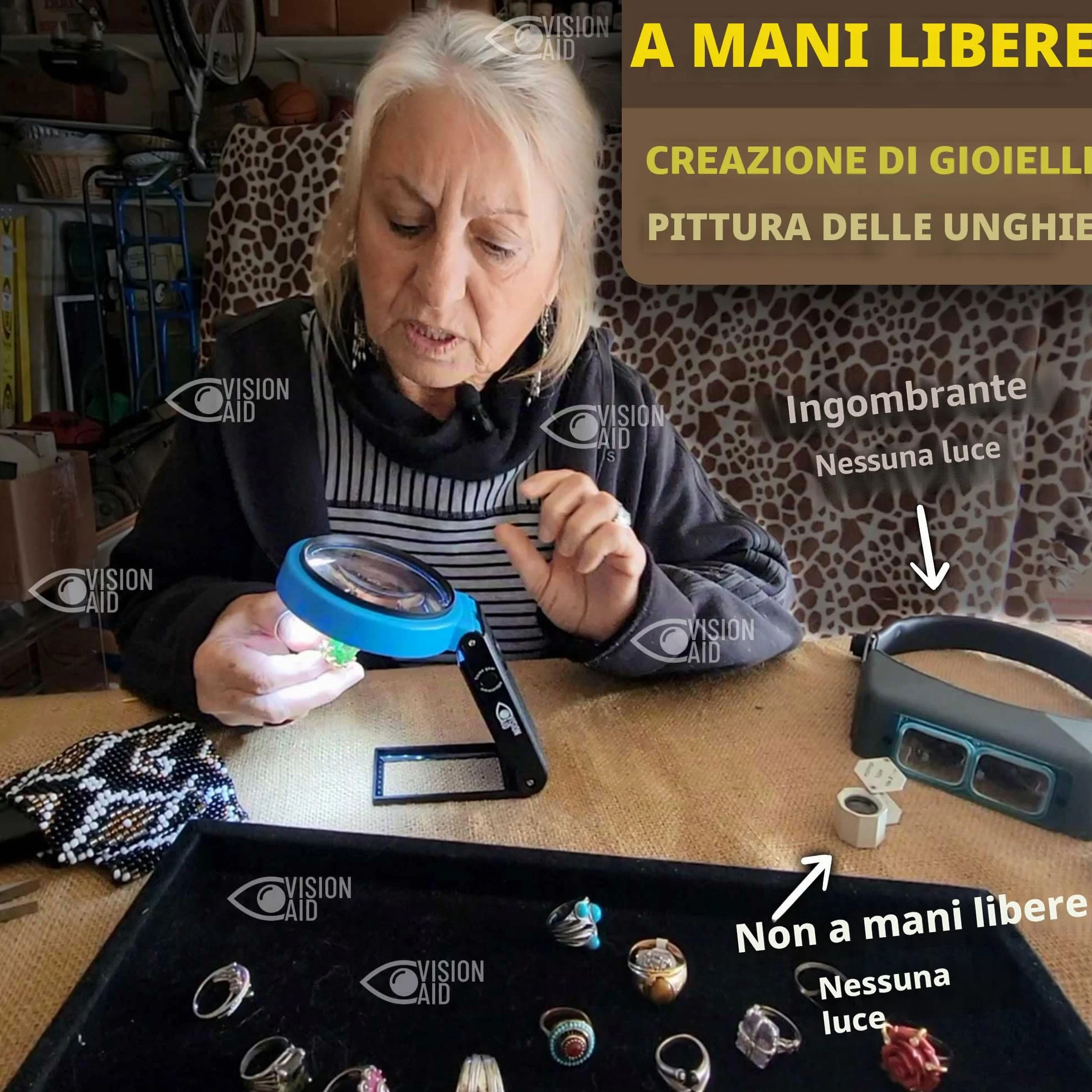 Lente d'ingrandimento 30x a mani libere con 36 LED ultra luminose e custodia 40x per lettura gioielli monete orologi