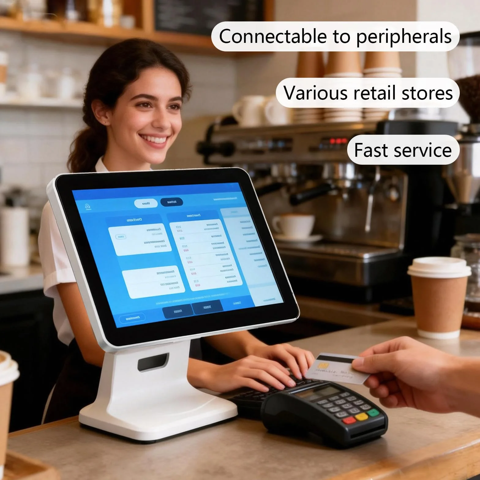 Egistratore di Cassa Commerciale-Sistema POS con Schermo Tattile 15.6" FHD-Registratore di Cassa Touchscreen -4g + 64g- Cassa Professionale per Ristoranti e Negozi
