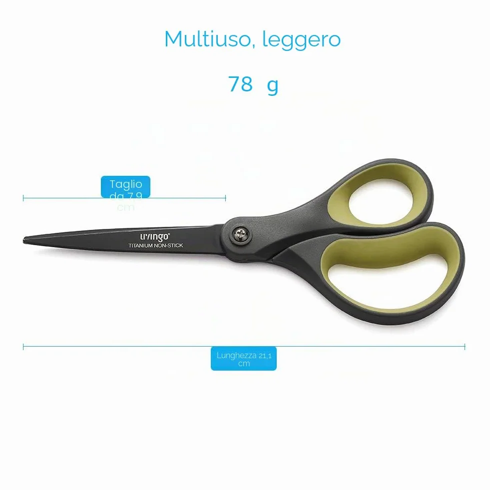 LIVINGO forbici in titanio antiaderenti 20,3 cm professionali acciaio inox multiuso dritte