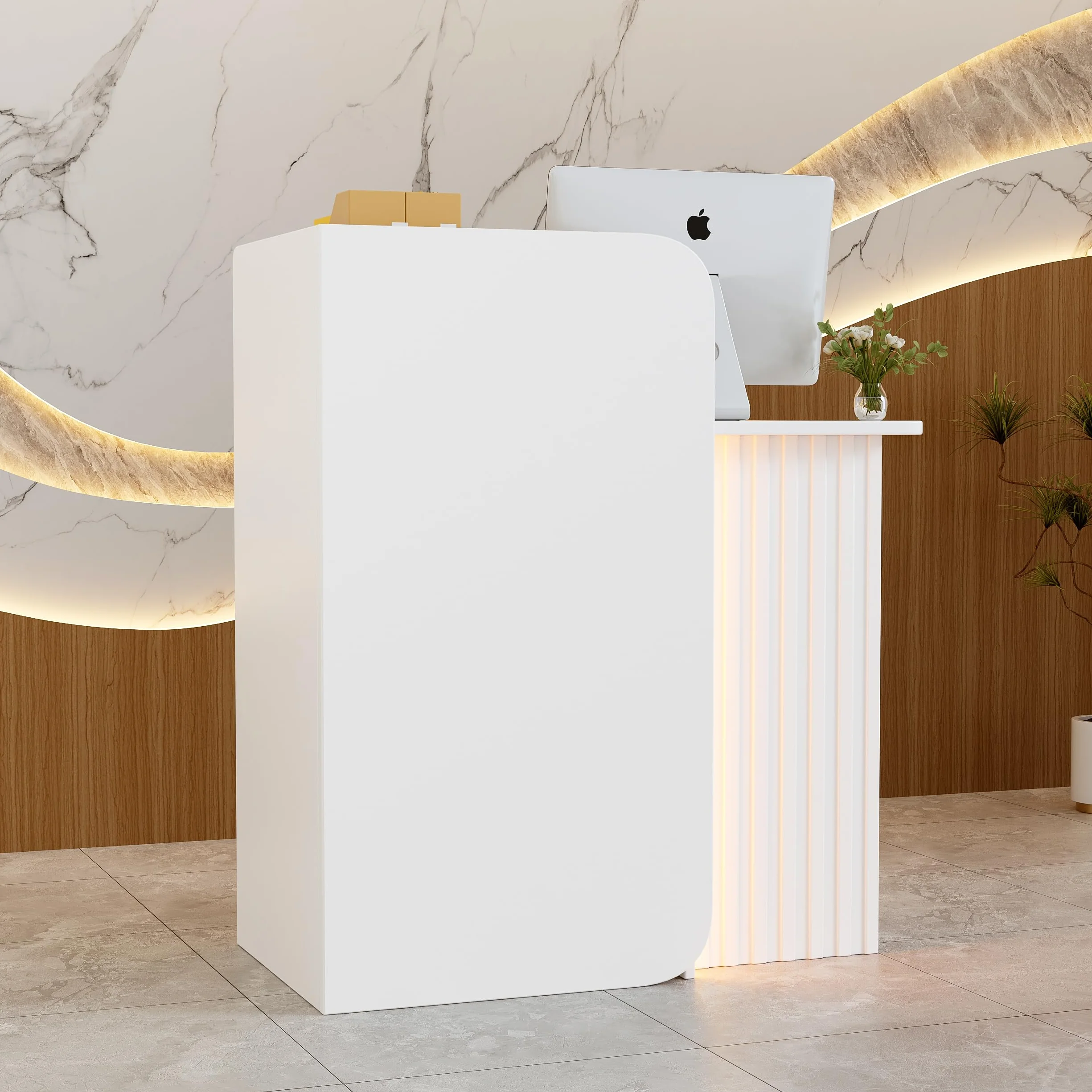 Banco Reception con LED Luce Bancone Reception Ufficio Con Cassetti con serratura Compatto Bancone Vendita Bancone Cassa Piccolo Mobili per reception per Ufficio,Hotel,Centro Estetico 44x80x100CM