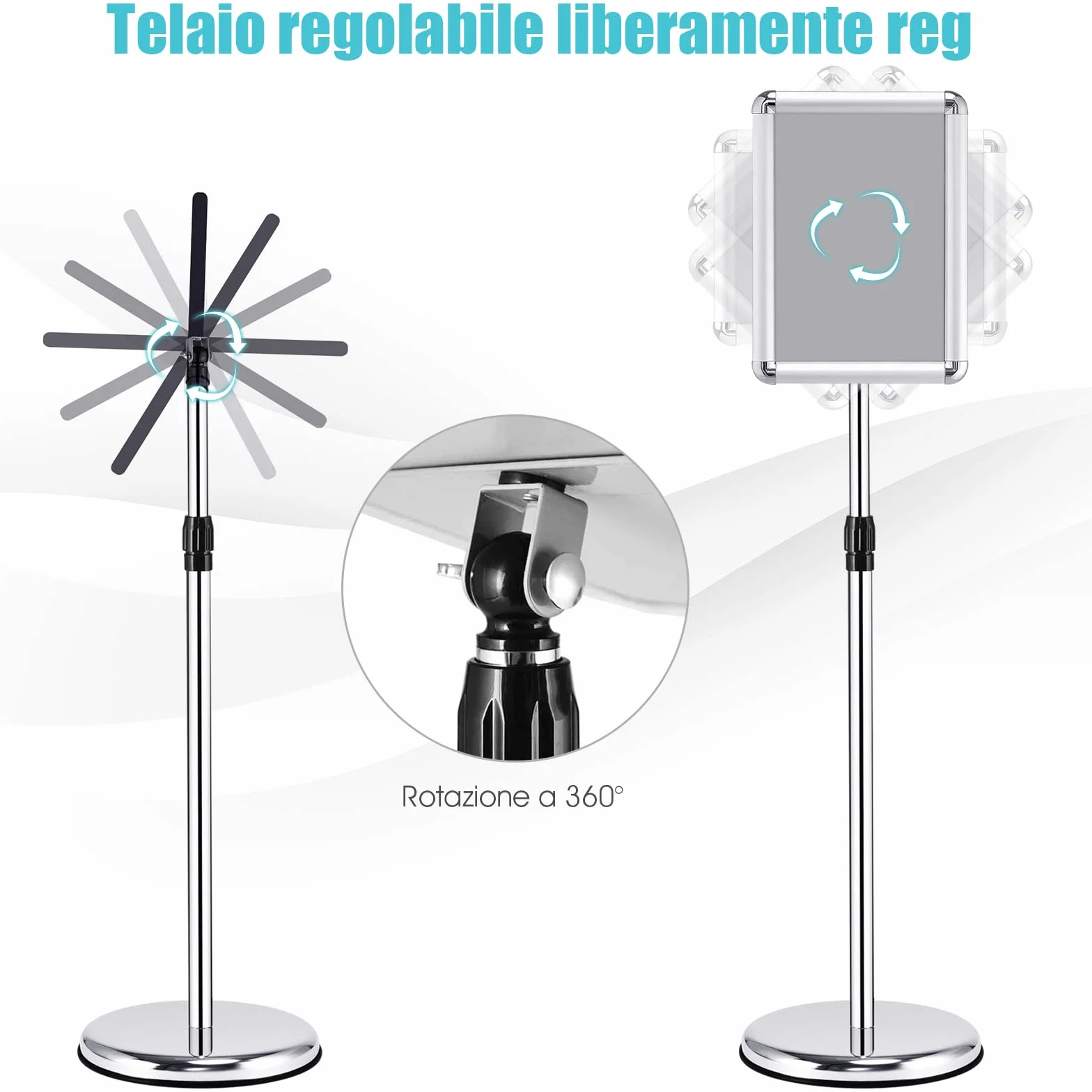 COSTWAY A4 A3 Supporto Poster Espositore da Pavimento in Metallo Girevole Regolabile in Altezza