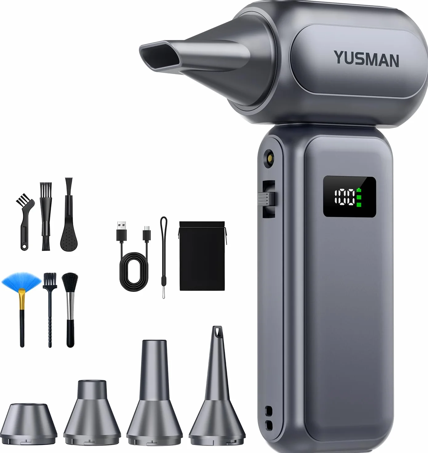 YUSMAN Soffiatore ad Aria Compressa Turbo da 350000 RPM, Soffiatore Elettrico ad Alte Prestazioni con Controllo Velocità 0~100 e Luce LED, Potenza Professionale per Auto, Elettronica e Outdoor