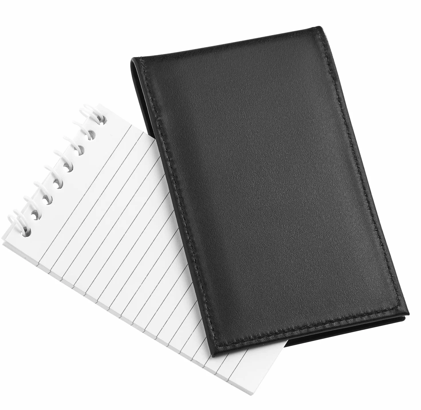 D&K - Porta blocco note in pelle nera per blocchi appunti da 7,6 x 12,7 cm, ricaricabile, con portafoglio, per forze dell'ordine, investigatori, agenti di sicurezza, custodia EDC, include piccolo