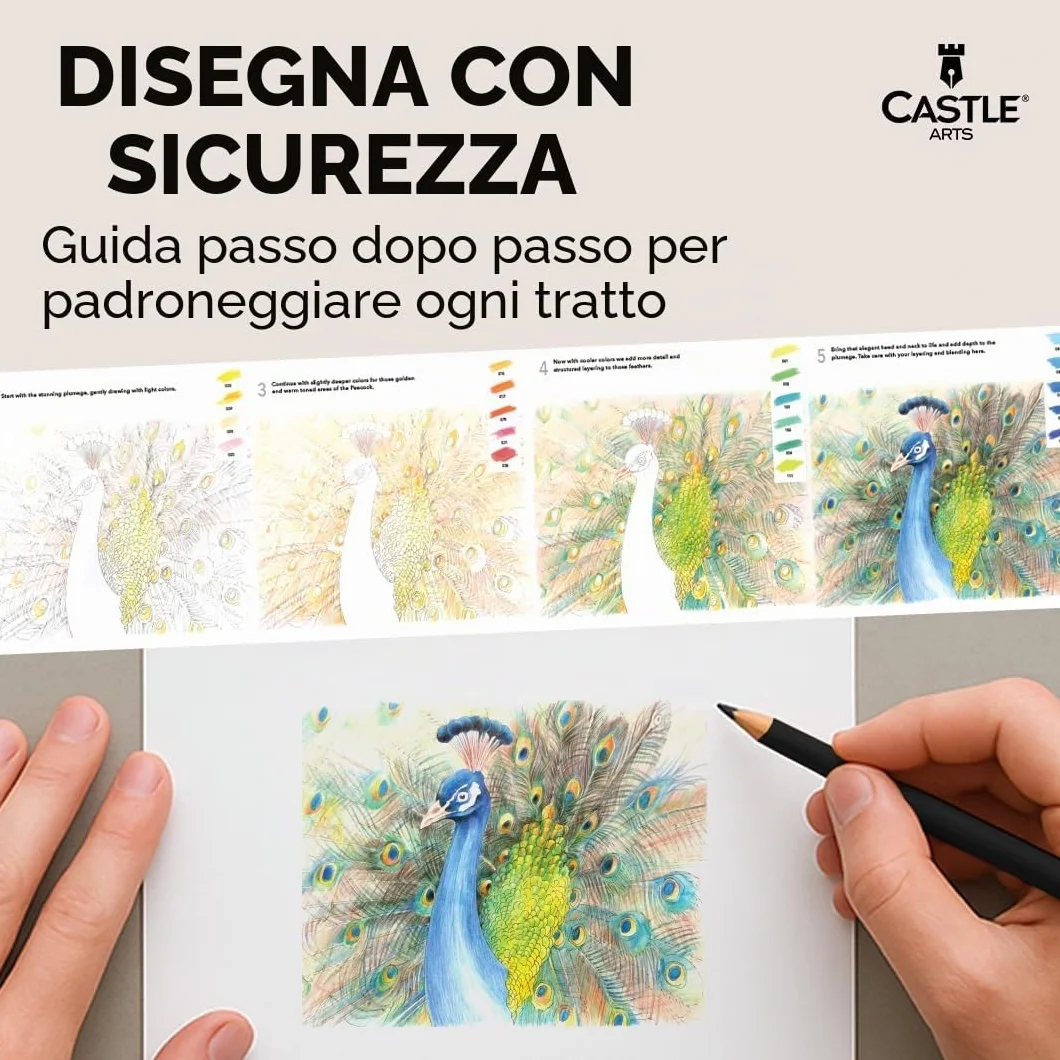 Castle Art Supplies Set di 120 Matite Acquerellabili, Pigmenti Vibranti, Cofanetto di Metallo