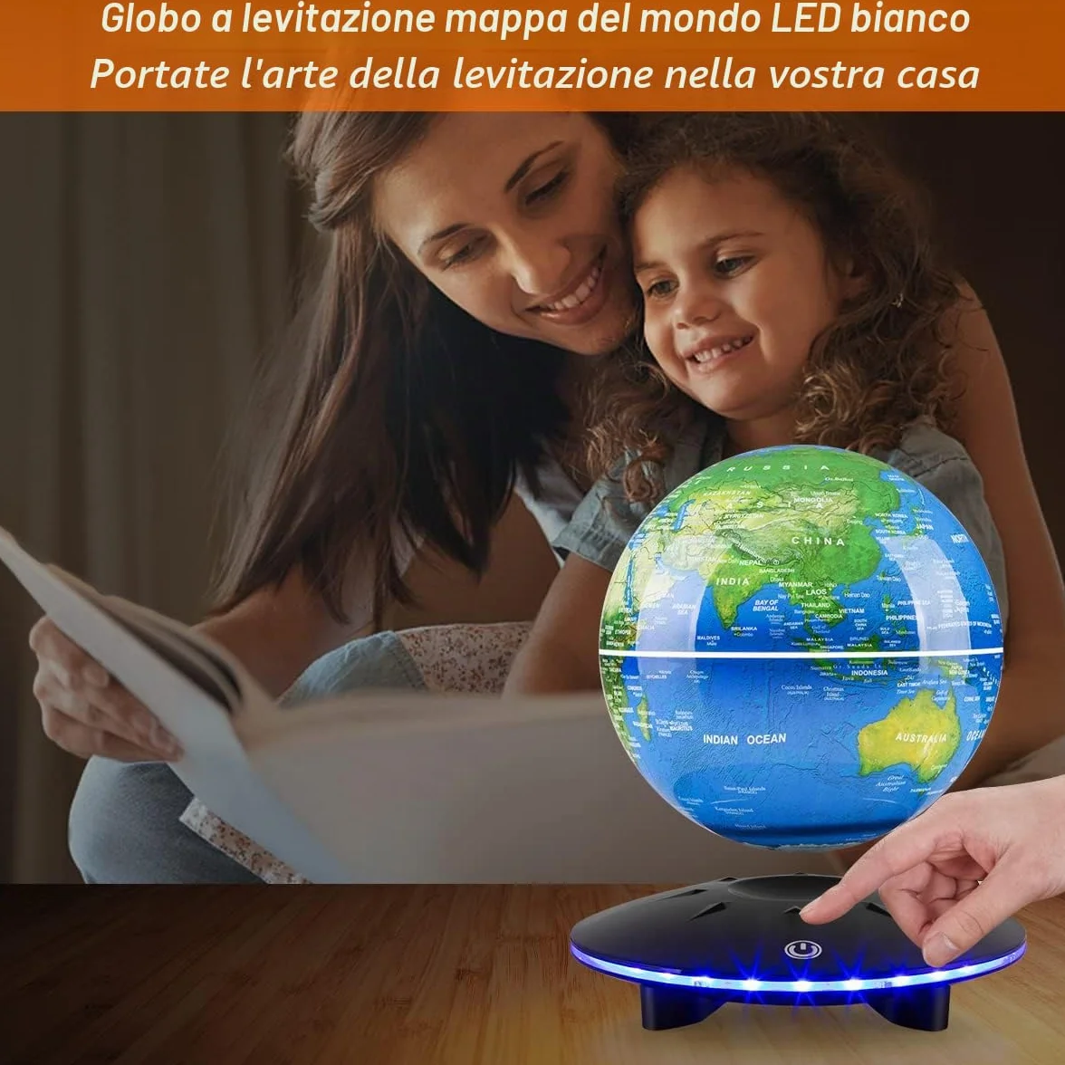 Globo a levitazione magnetica, lampada a globo levitante con mappa del mondo fluttuante e rotante nell'aria, per decorazione ufficio, regali di Natale, decorazione per la casa (luce bianca)