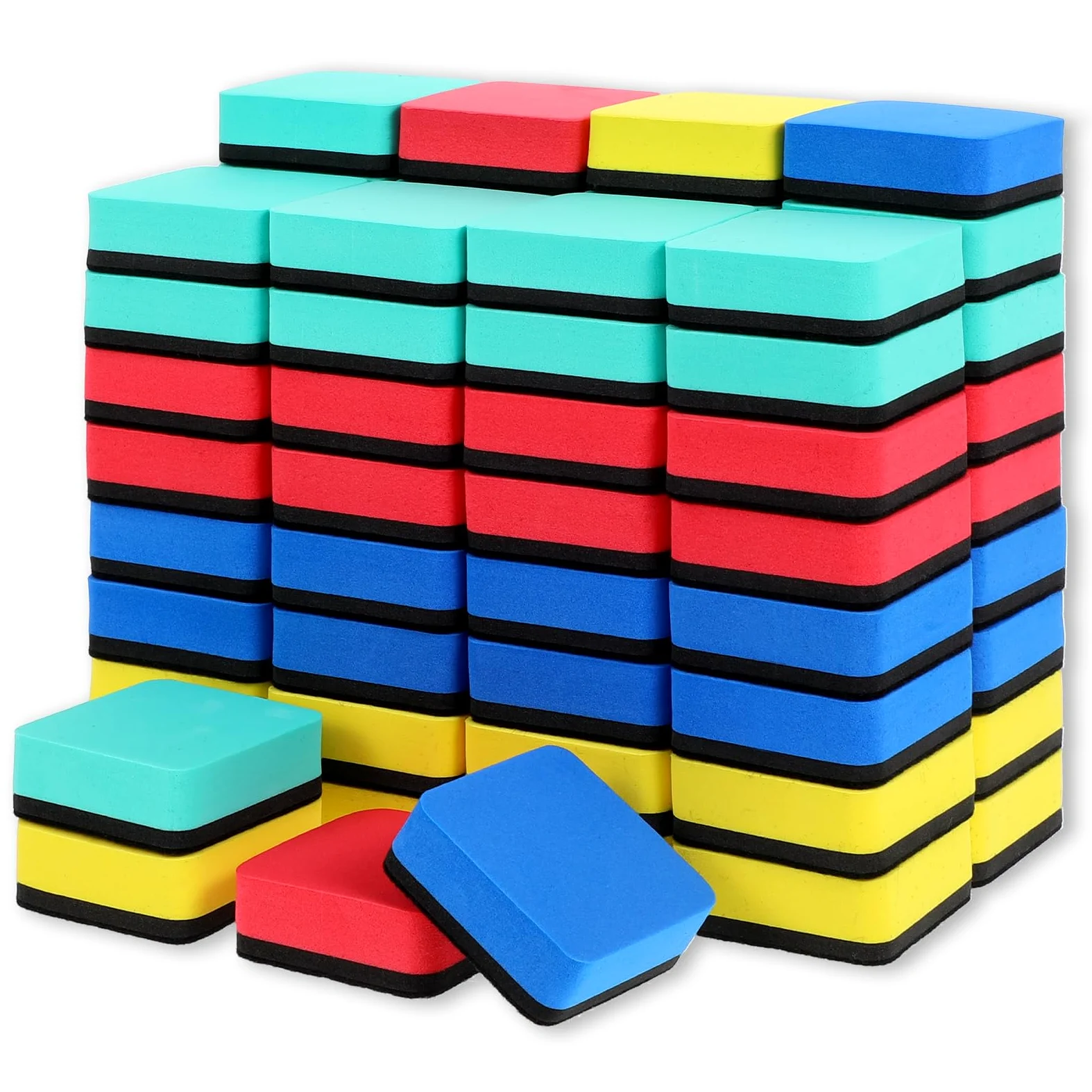 Confezione da 72 gomme cancellabili a secco, per lavagna bianca, piccole gomme cancellabili a secco, perfette per classe (set di 4 colori, 5,1 x 5,1 cm)