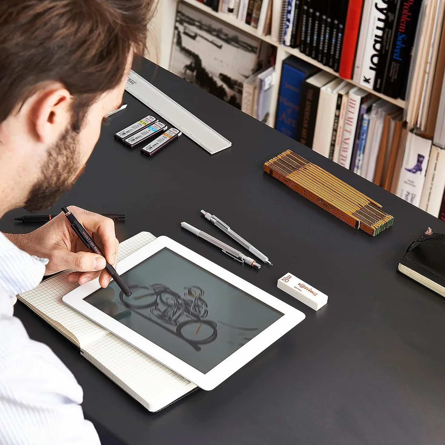 rOtring 800+ matita meccanica e stilo touchscreen | Twist-to-Retact HB 0,7 mm Propelling Pencil | 2 x 12 HB 0,7 m mine | Gomma B20