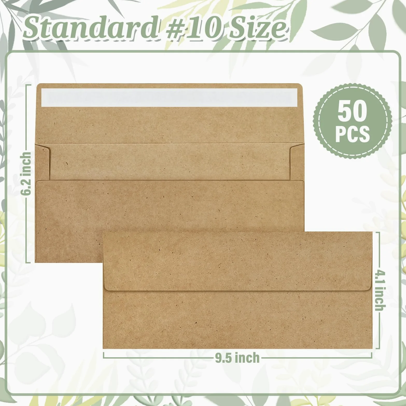 50 buste da lavoro in carta kraft n. 10, autosigillanti, senza finestre, per ufficio, assegni, lettere, fatture, dichiarazioni, matrimoni, 10 x 24 cm