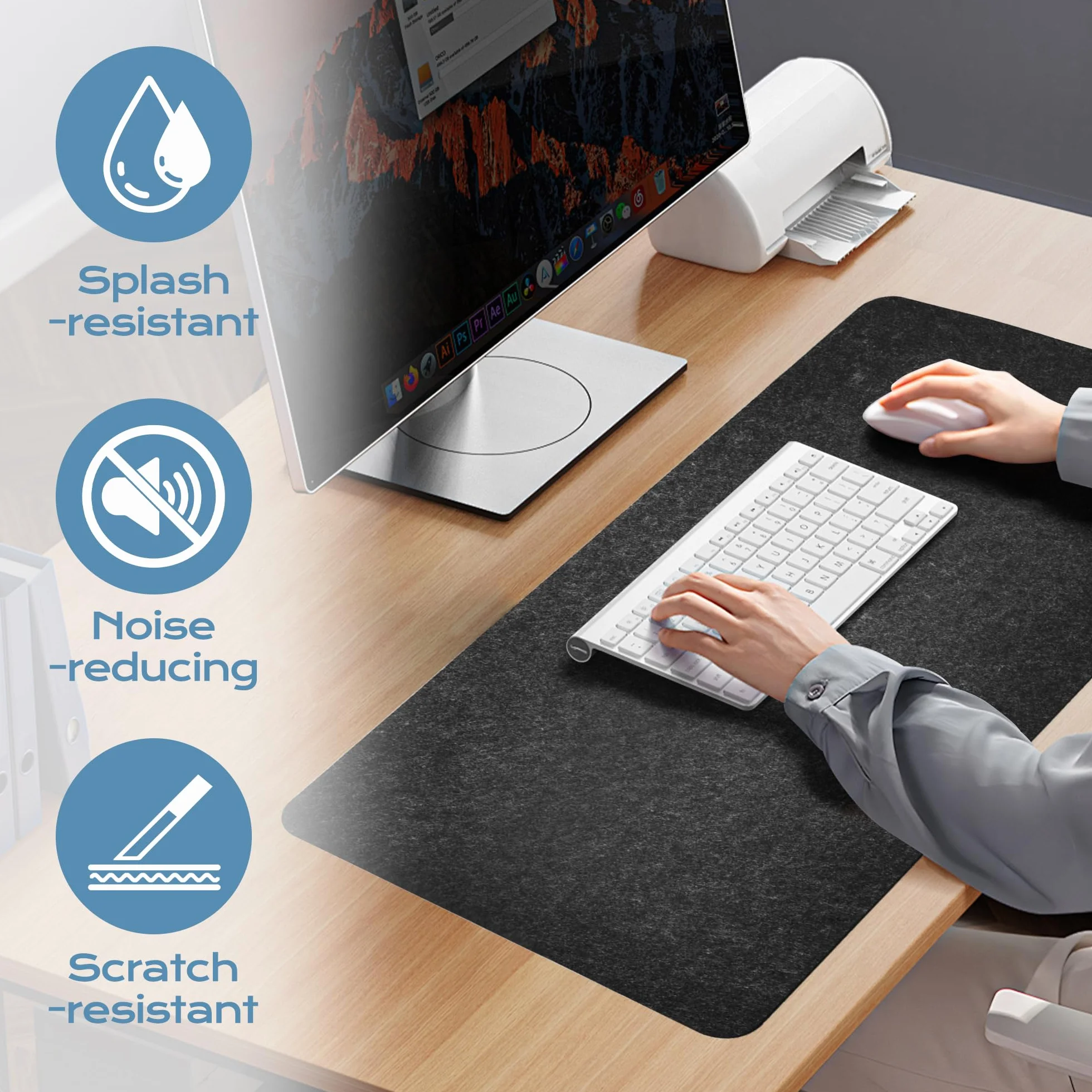 Sottomano da Scrivania in Feltro 100x40cm Tappetino Mouse Grande Antiscivolo per Laptop Mouse Tastiere