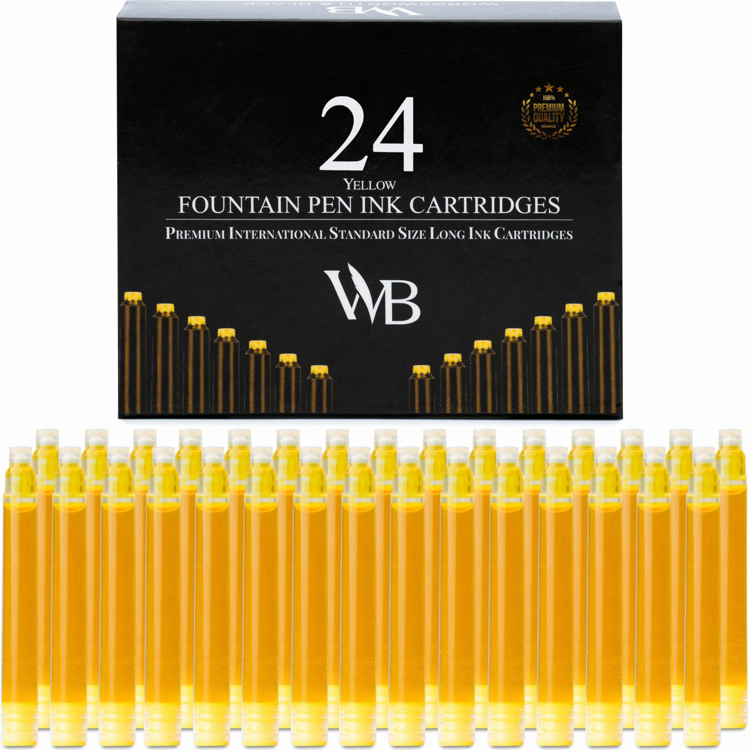 Wordsworth & Black Ricariche Inchiostro Penna Stilografica 24 Cartucce Giallo Standard Internazionali 1,5" 0,24"