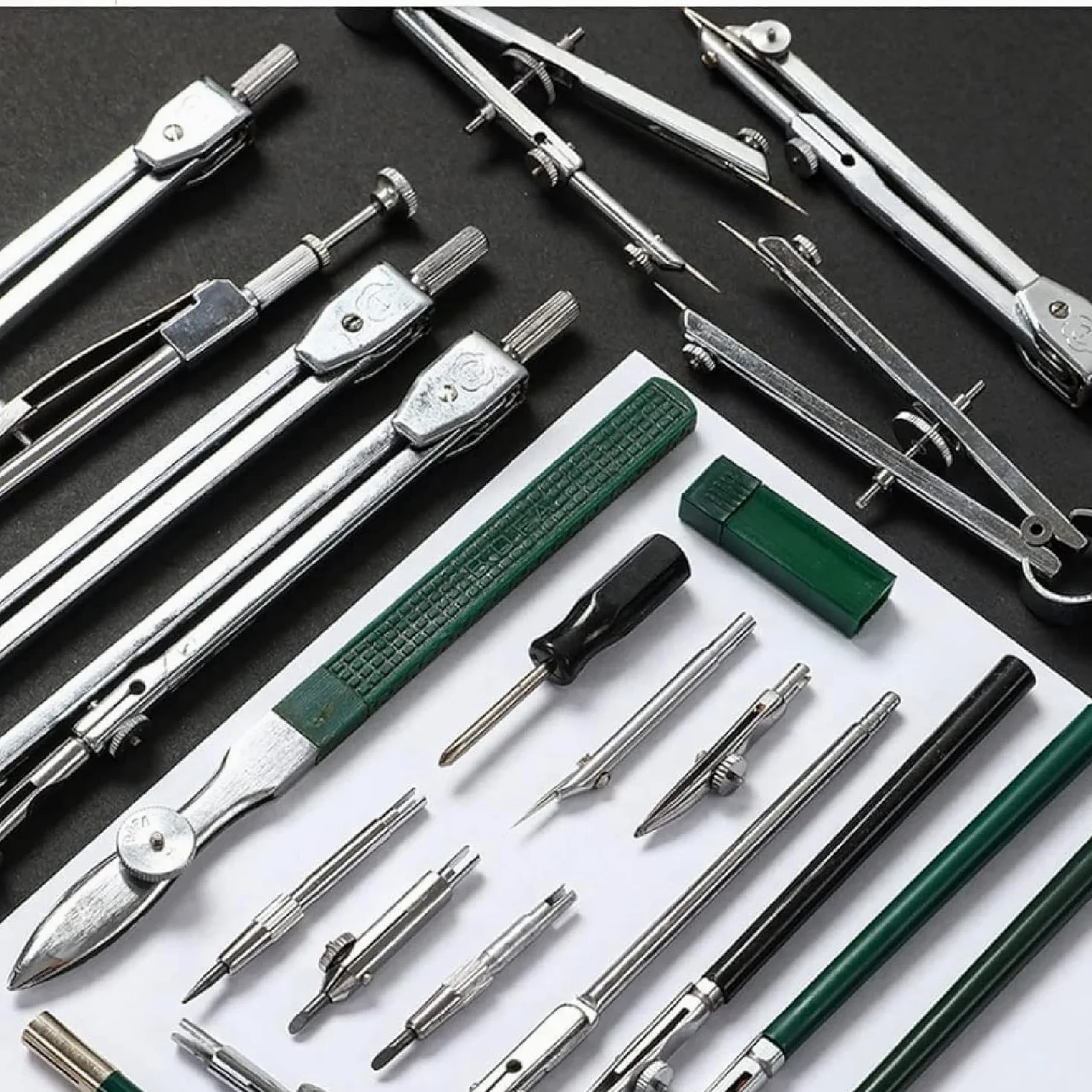 Set 23 Compassi In Acciaio Inox Per Disegnare Cerchi E Misurare Angoli | Modello Di Grandi Dimensioni (15x28,3 Cm), Adatto Alla Progettazione Architettonica E Ingegneristica