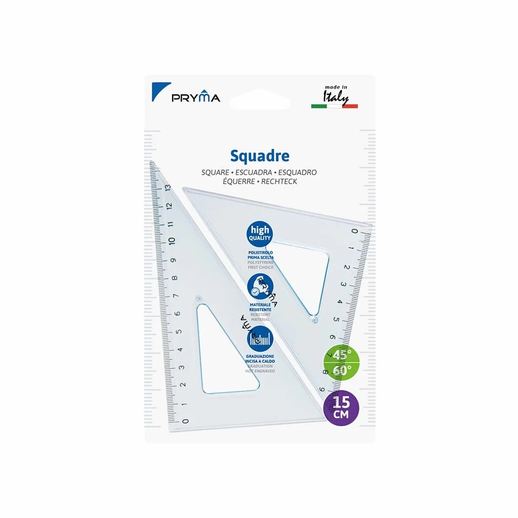 Pryma Set di 2 Squadre Trasparenti 45° 60° per Disegno Tecnico