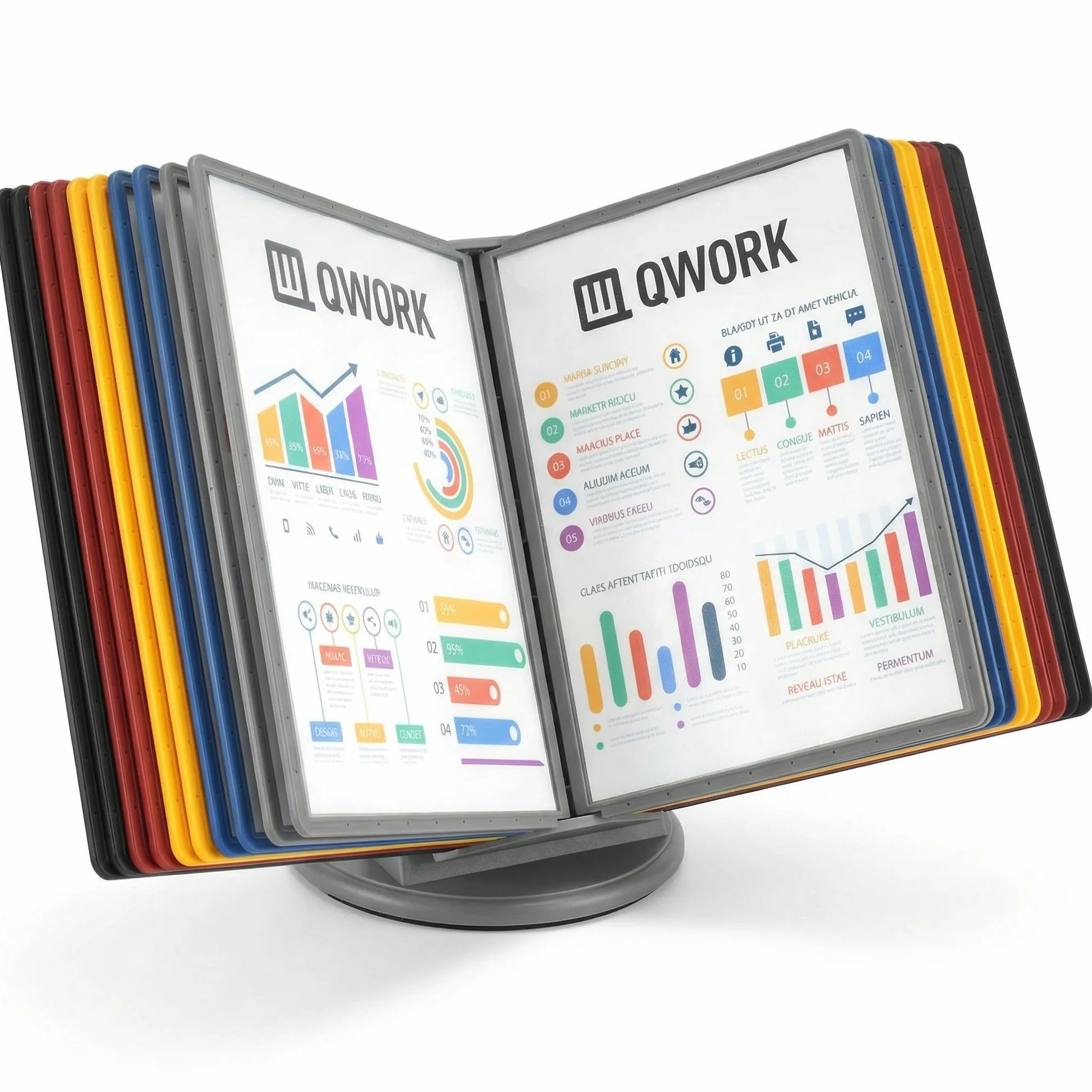 QWORK Leggio da Tavolo Orientabile 360° Portadocumenti Multicolore 20 Tabelloni A4