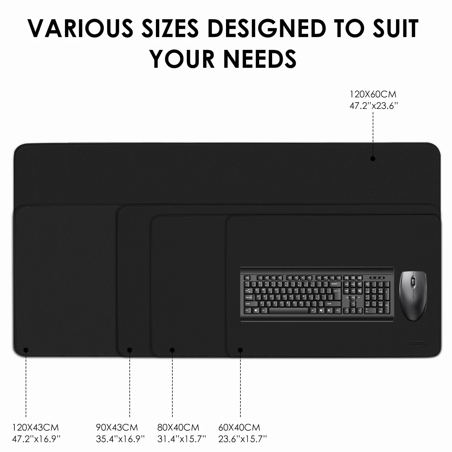 Vicwe Tappetino da Scrivania, 120 x 60 cm in Pelle PU, Antiscivolo, Multifunzionale, Tappetino per Mouse per Ufficio e Laptop, Protettivo per Scrivania per Ufficio/Casa (Nero)