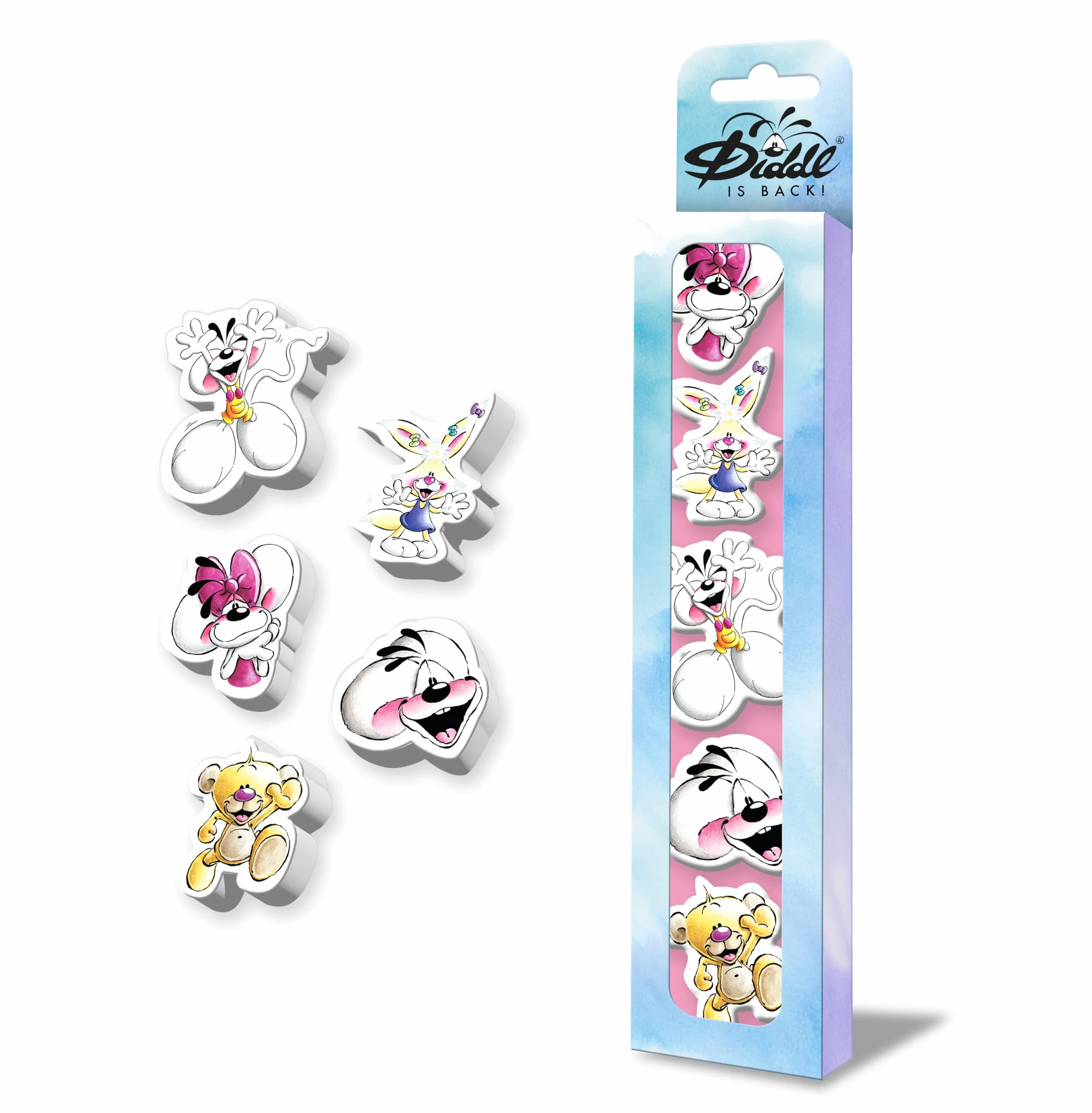 DIDDL Set gomme 3D originali - 5 gomme cancelleria colorate - Idea regalo bambino fan anni '90