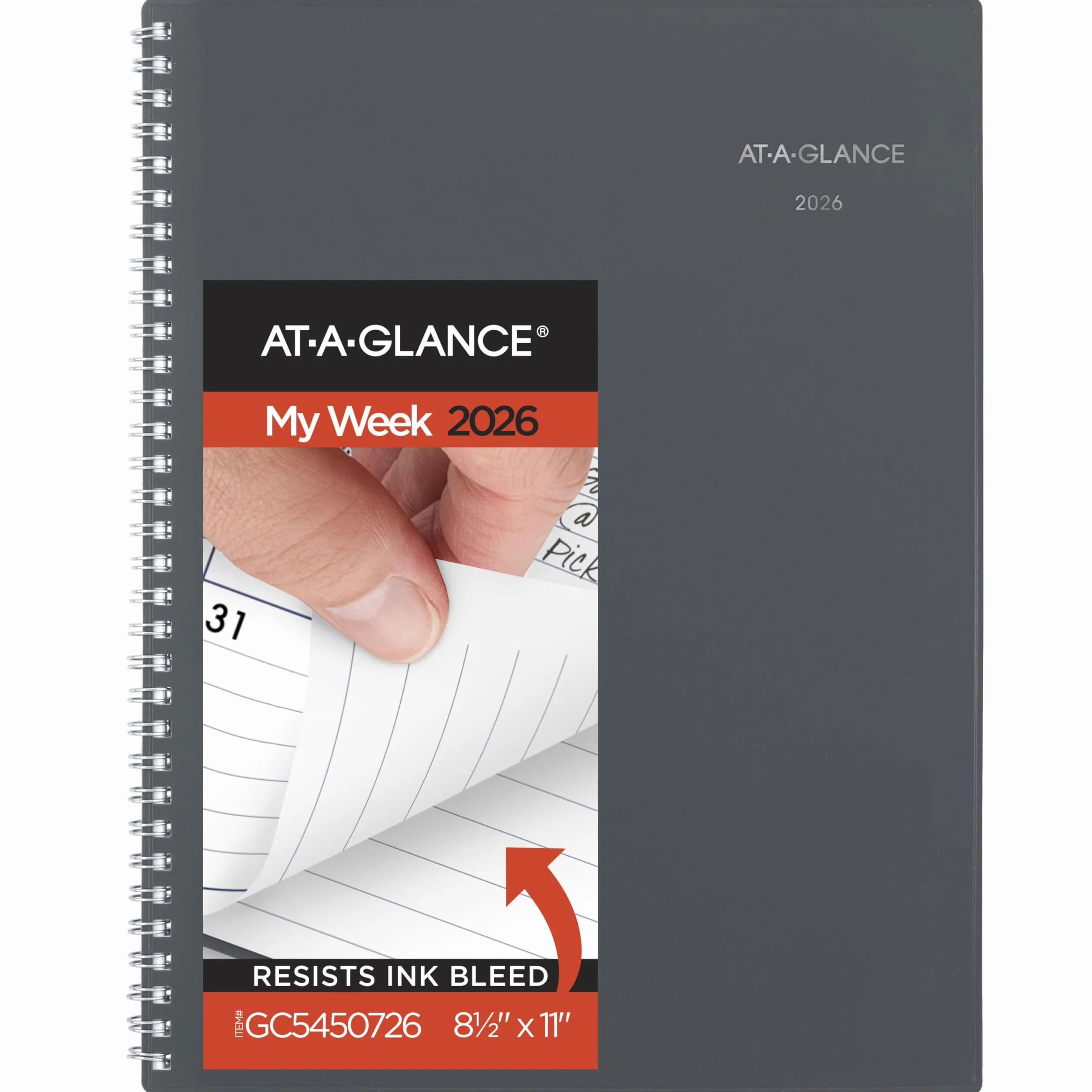 AT-A-GLANCE Agenda 2026, settimanale e mensile, 20,5 x 28 cm, grande, rilegatura a spirale, DayMinder, grigio (GC5450726)
