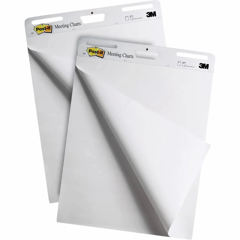 Post-it 2 blocchi da parete di fogli con adesivo rimovibile Super Sticky, colore bianco 635 mm x 775 mm + 4 blocchetti di foglietti Post-it Super Sticky per Meeting GRATIS