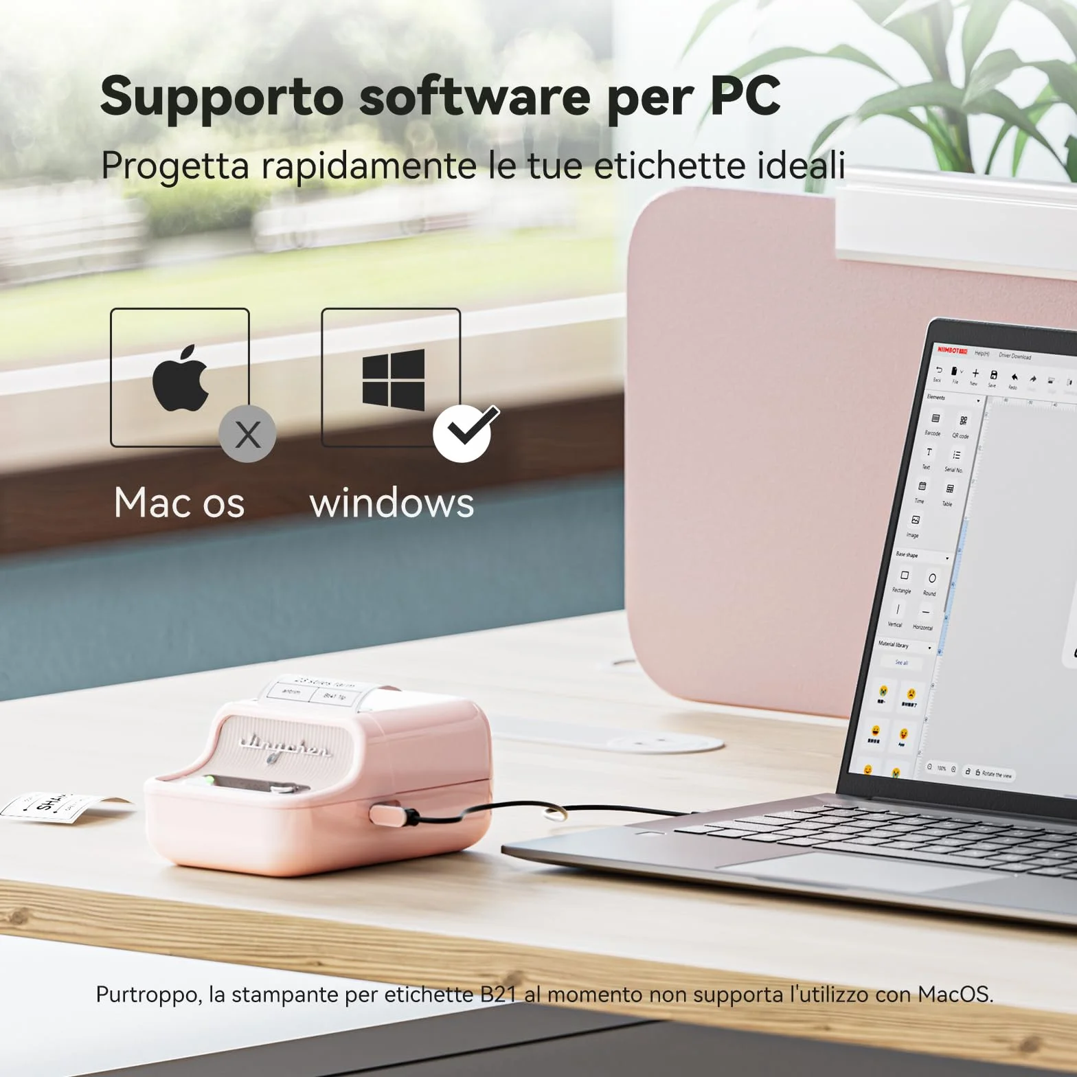 NIIMBOT B21 Etichettatrice Bluetooth Rosa, Etichette 20-50mm, App con 120 Caratteri e 1600 Icone