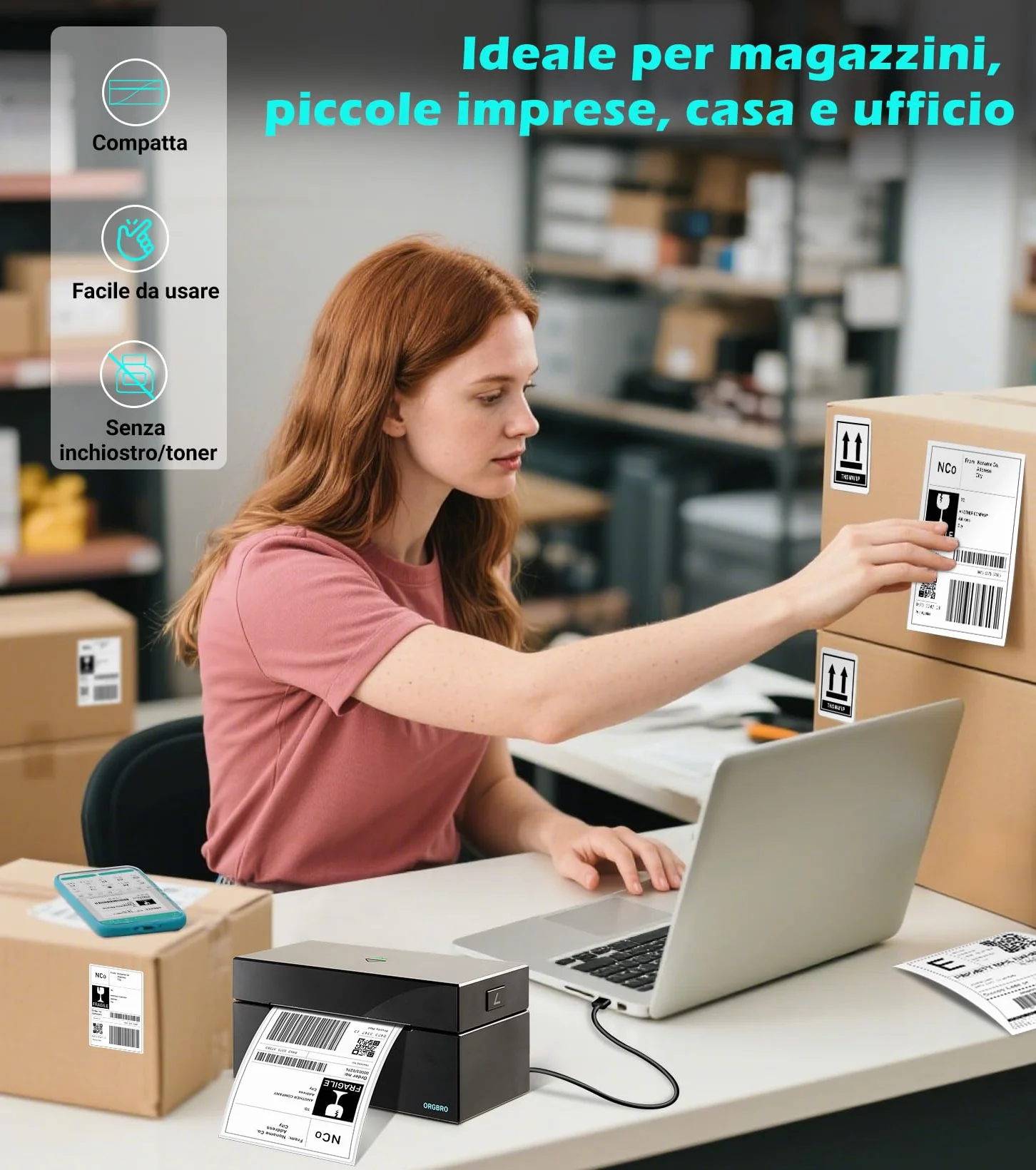Stampante Etichette ORGBRO Z1 Plus Bluetooth 4x6 Termica per Spedizione, Compatibile Amazon eBay Shopify, Nero