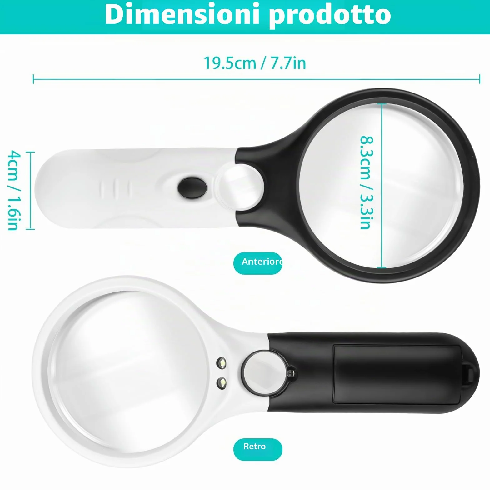 Lente d'ingrandimento con Luce LED 3X 45X Portatile per Lettura Ispezione Francobolli