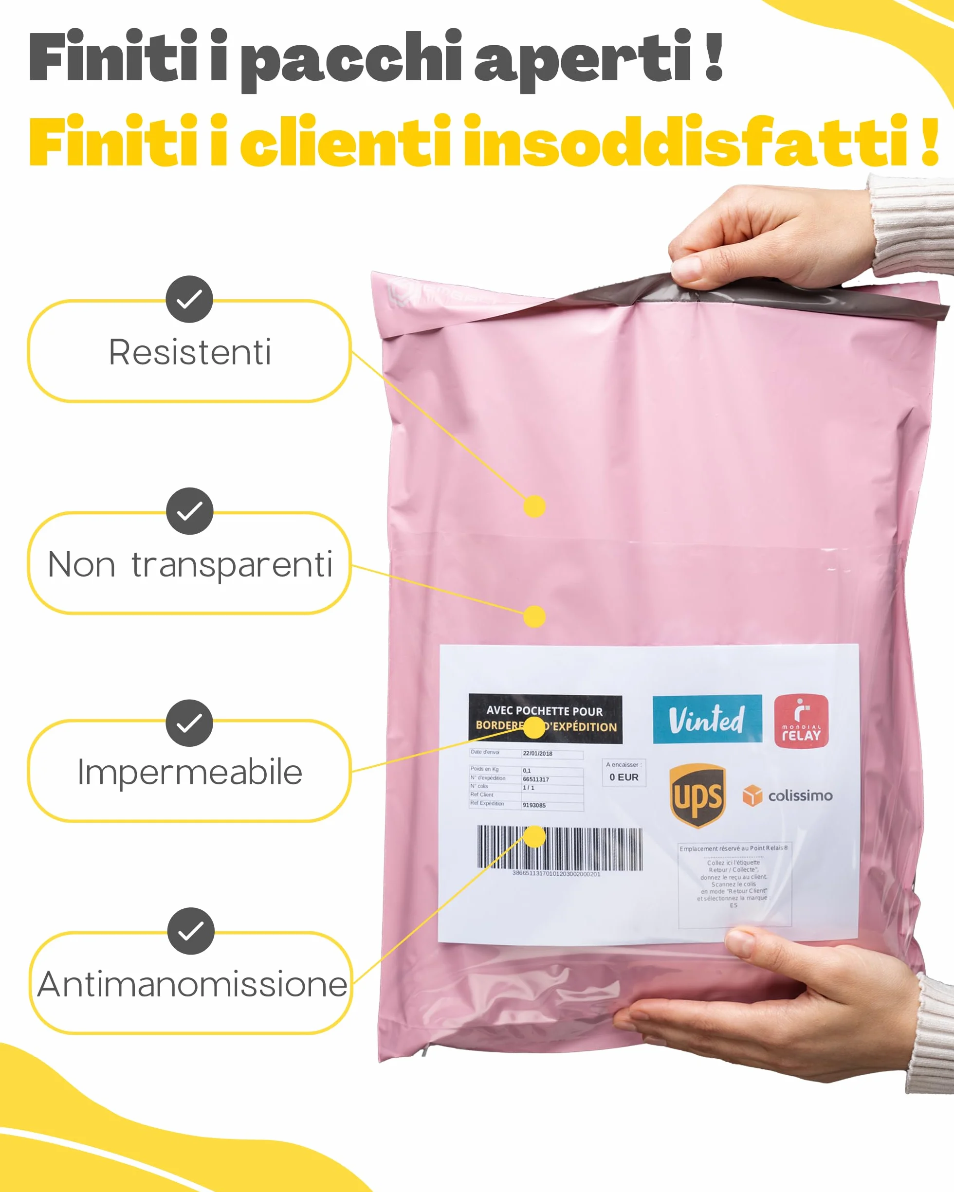 EMBALLAX Sacchetti Spedizione in Plastica XXL 60x45cm Non Trasparenti Resistenti Buste con Tasca per Bollettino
