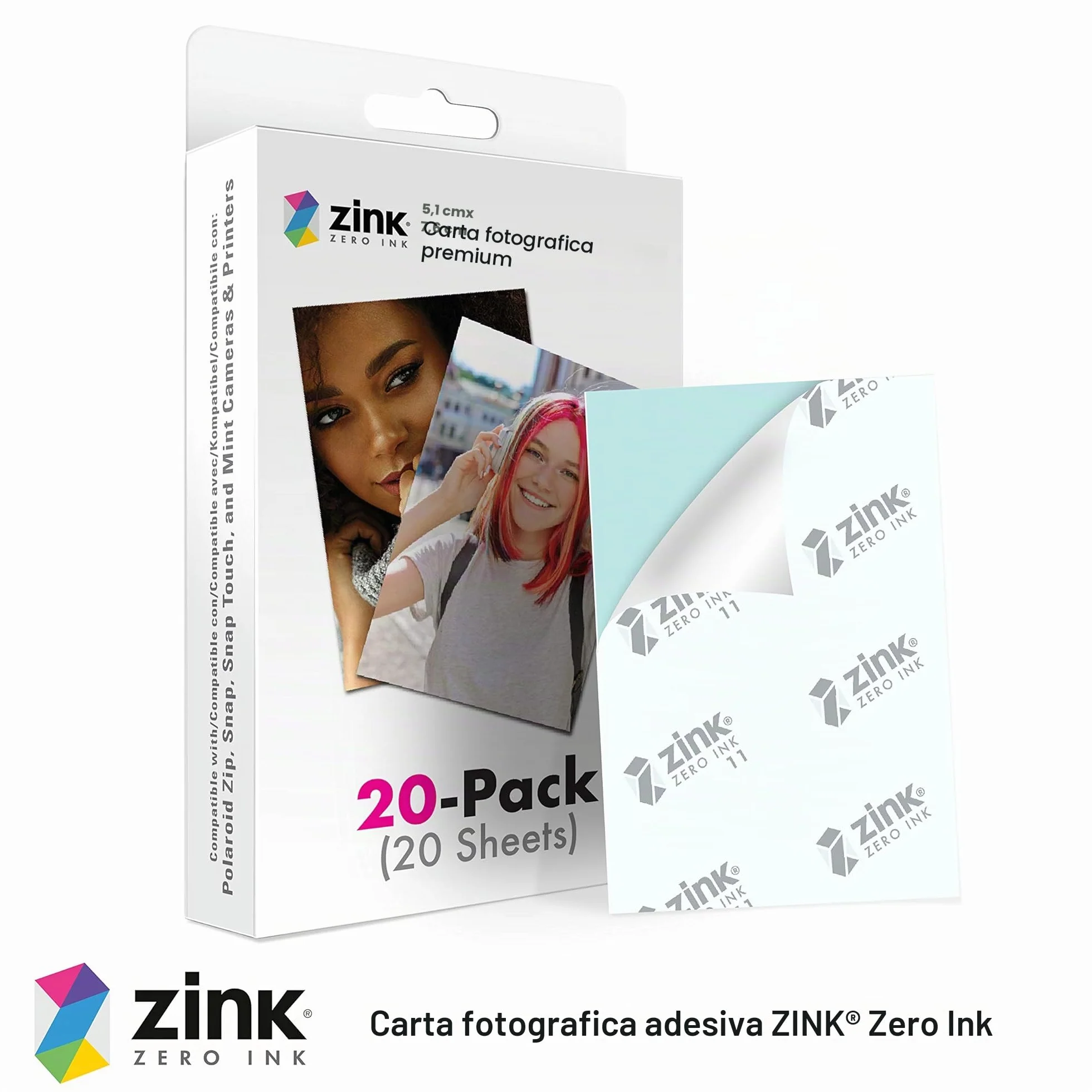 Zink ZINKPZ2X320 Carta fotografica istantanea 5,1 x 7,6 cm 20 Pack compatibile Polaroid Snap Snap Touch Zip Mint
