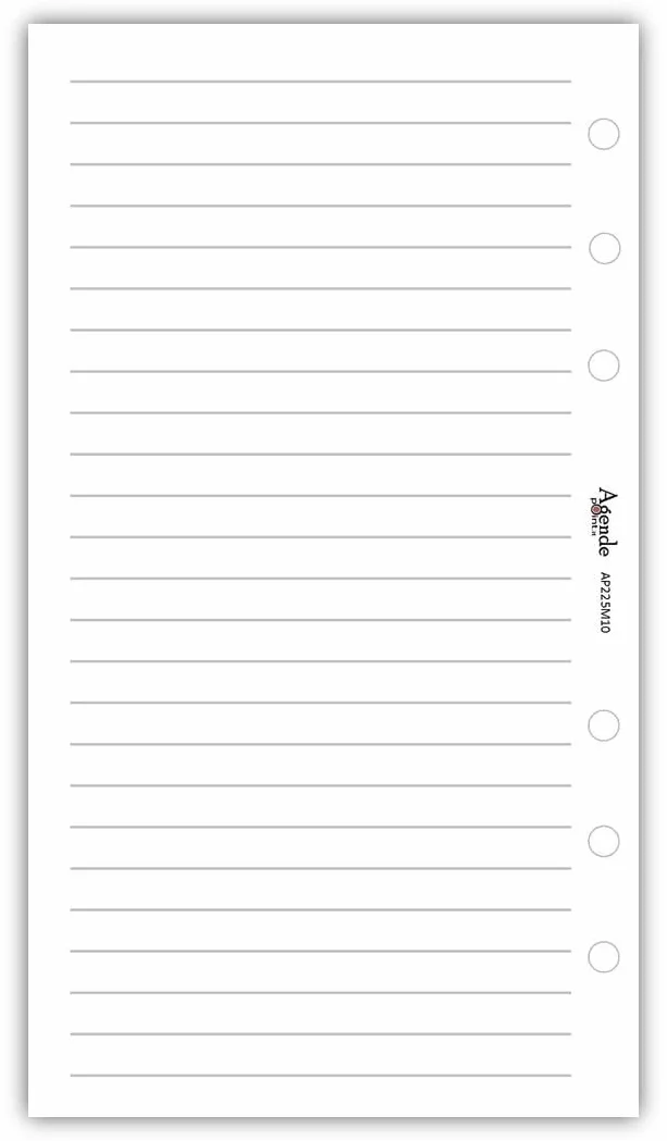 Ricambio agenda organizer a righe 9,5x17cm 6fori - 50 fogli bianco