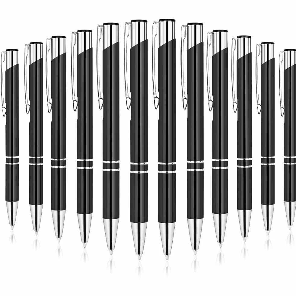 AUAUY Penne a Sfera in Metallo Retrattile, Punta Media 1.0 mm, Confezione da 12, Inchiostro Nero